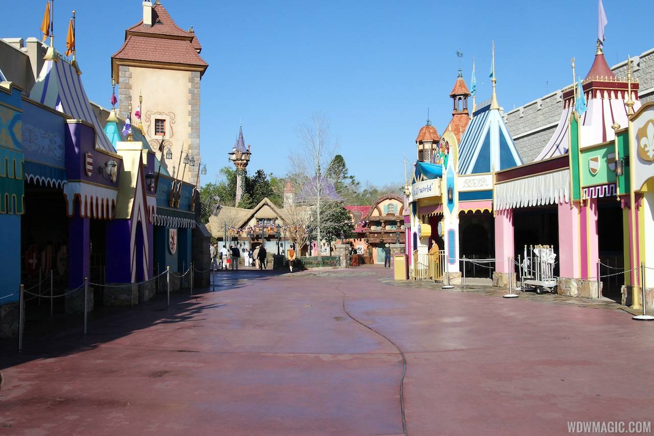 The approach to the new restrooms from Fantasyland