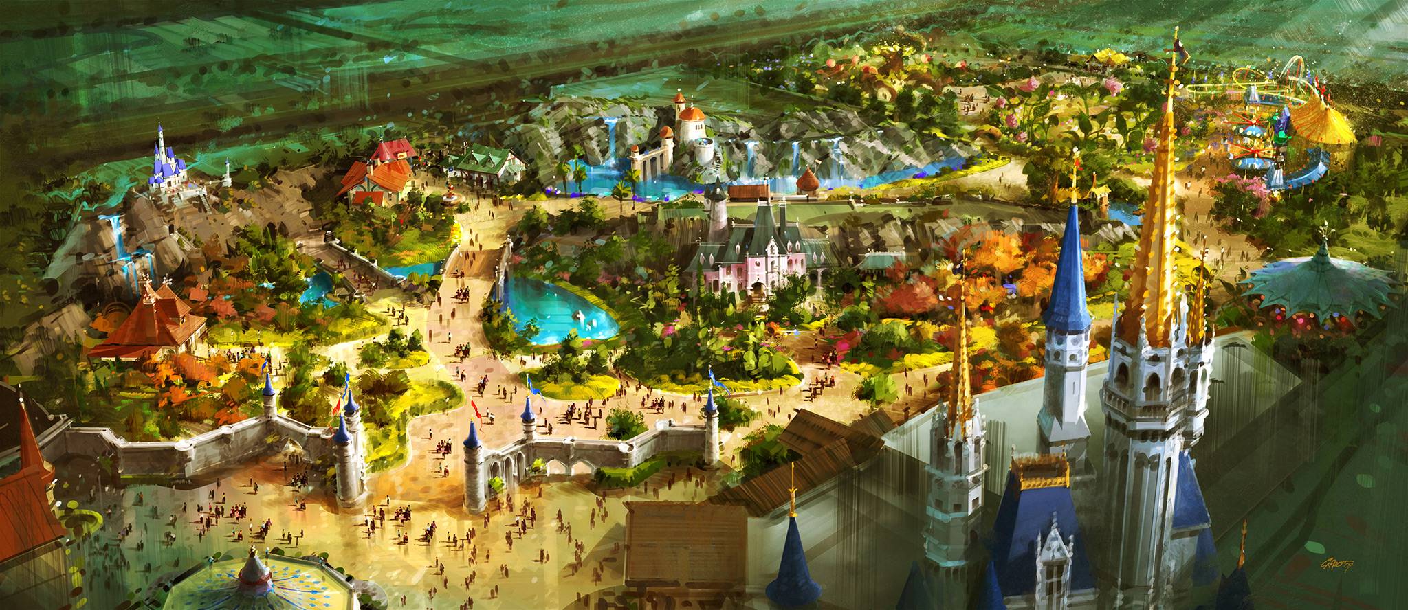 A bird's-eye view of the vastly-expanded Fantasyland at the Magic Kingdom in Walt Disney World which will offer Guests a new land of enchantment in a magical fairy tale forest just beyond the castle walls. 