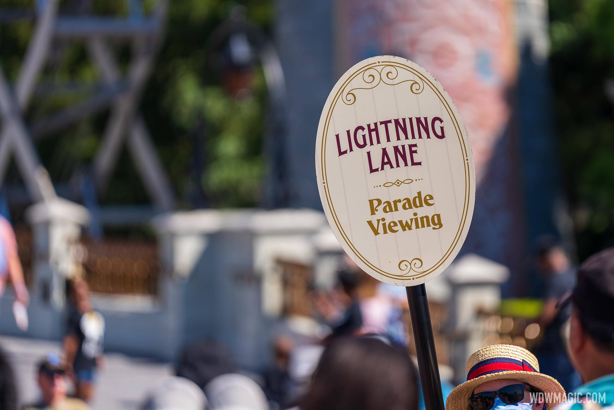 Signage to enter the Festival of Fantasy Parade Lighting Lane viewing area