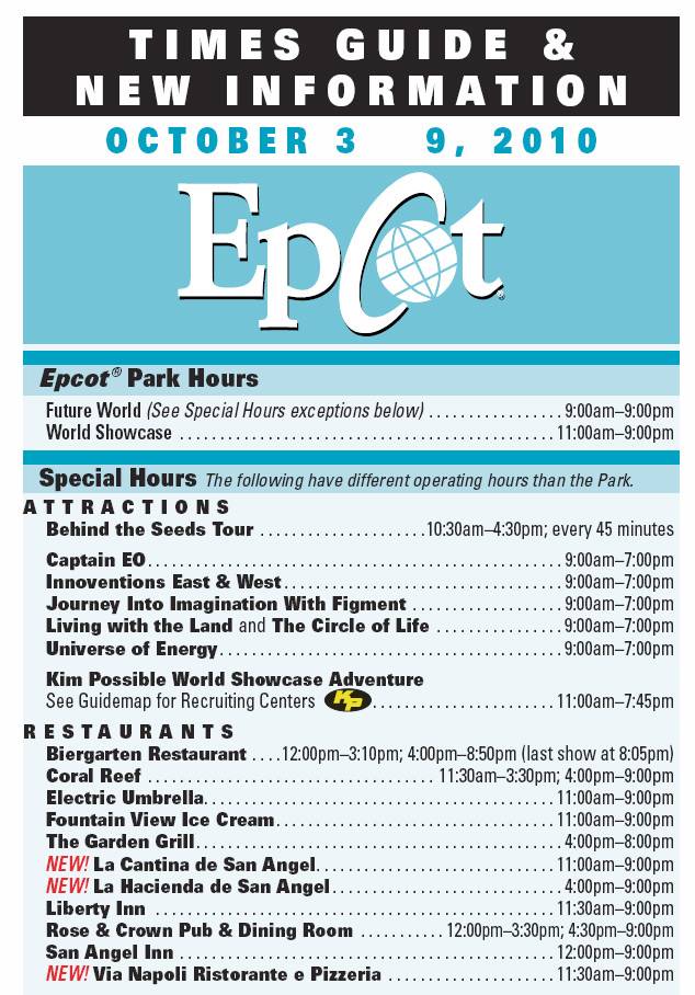 Times Guide with new Future World hours
