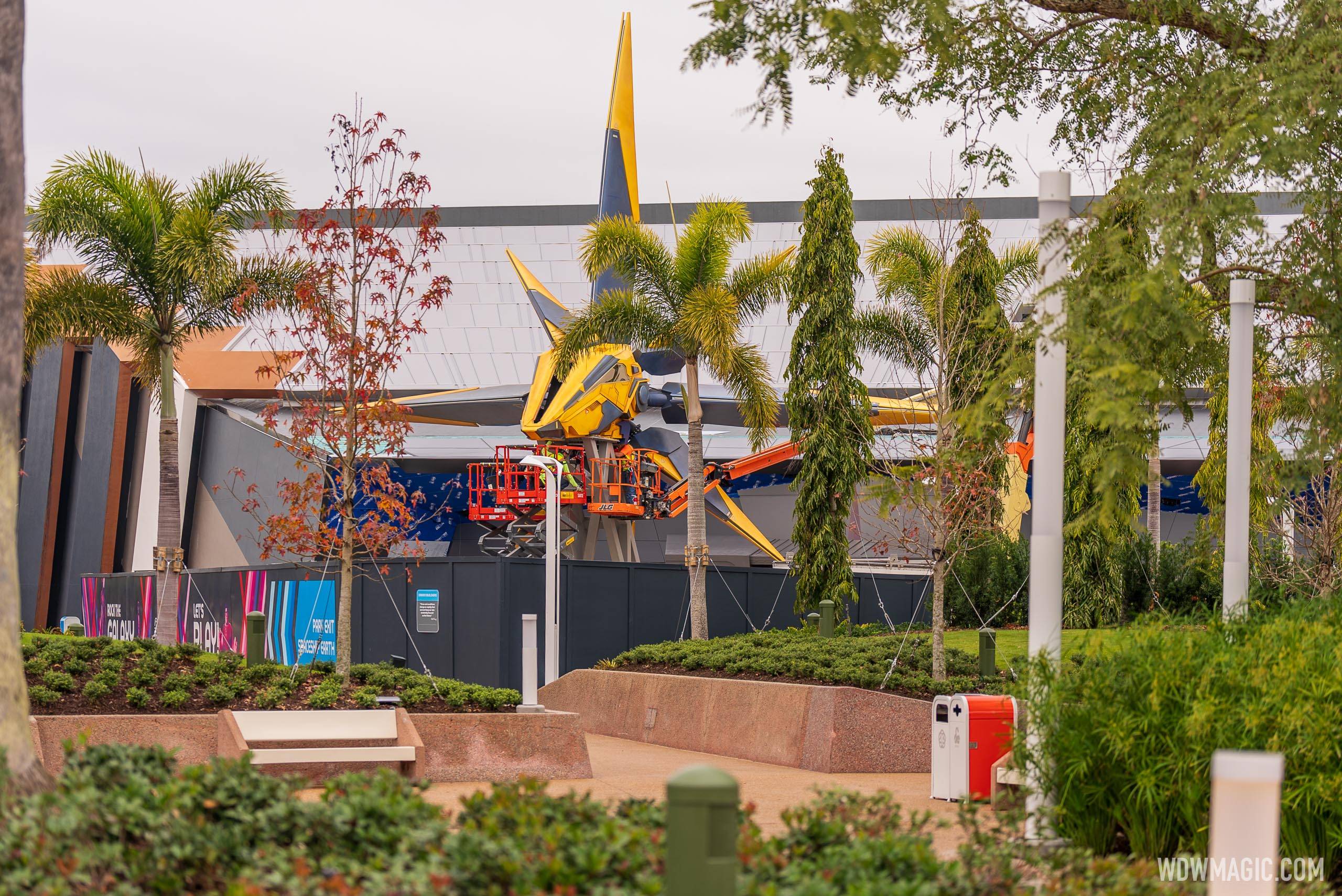 Installation of the Nova Corps Starblaster wrapping up at EPCOT's Guardians of the Galaxy Cosmic Rewind