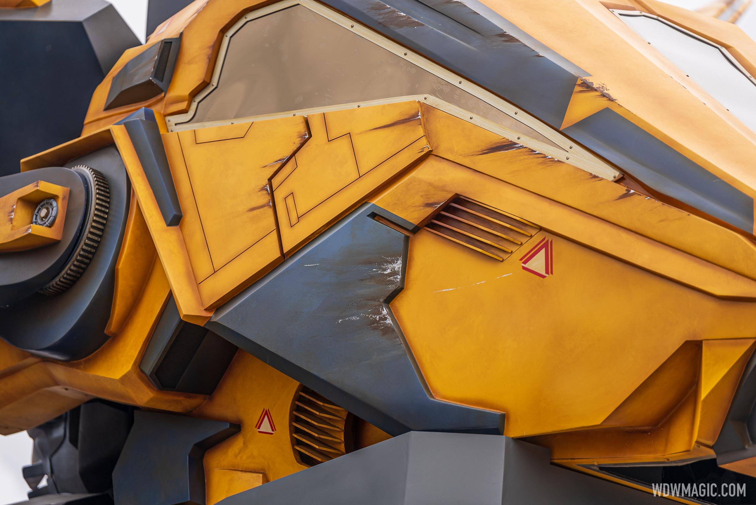 Battle damage added to the Nova Corps Starblaster ship at EPCOT's 'Guardians of the Galaxy Cosmic Rewind'