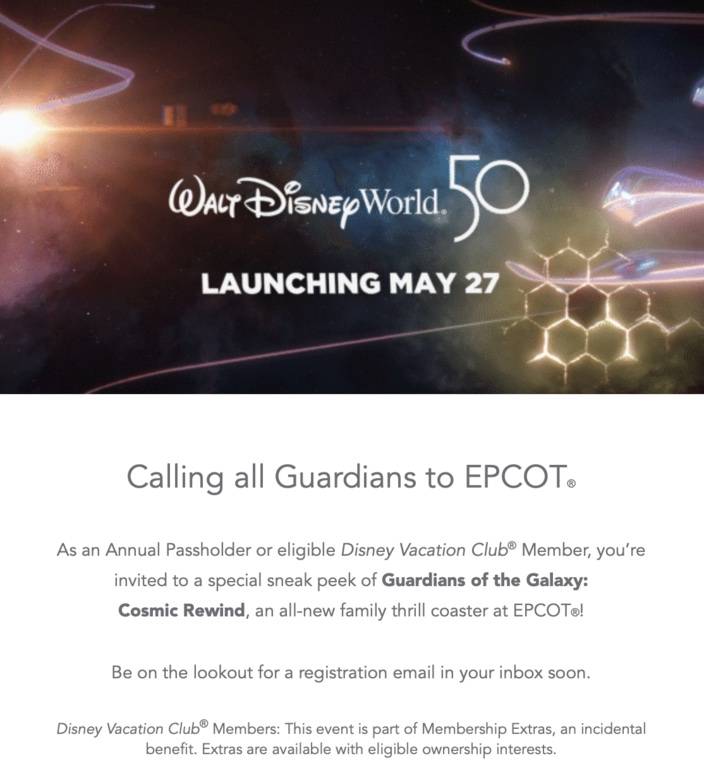 'Guardians of the Galaxy: Cosmic Rewind' Annual Passholder previews email