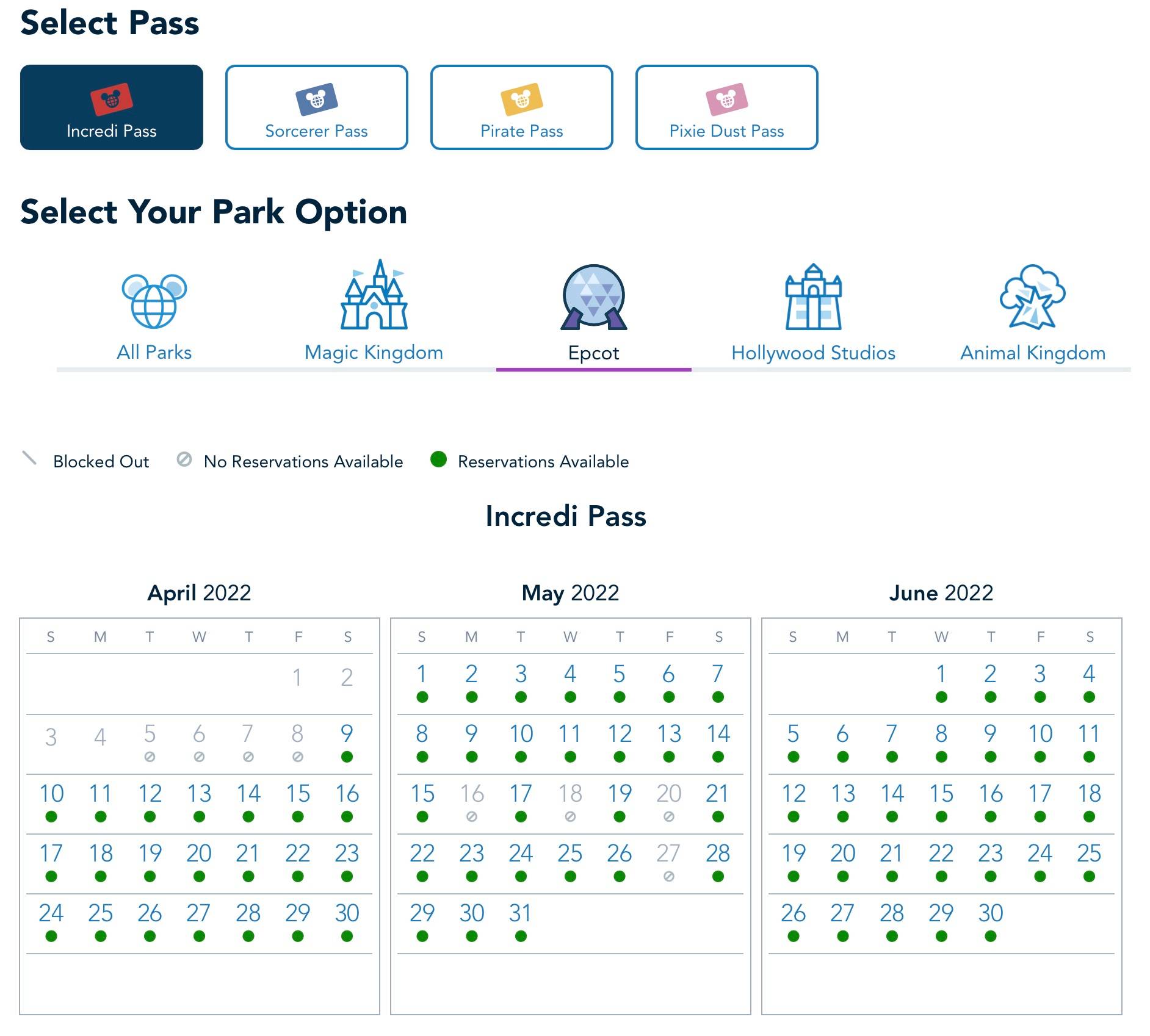 EPCOT Park Pass Availability at capacity for May 27 for Passholders