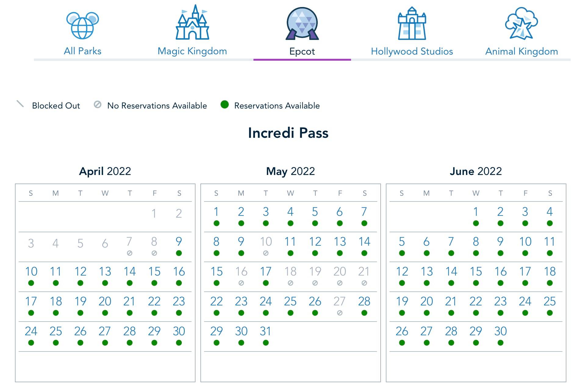 EPCOT Park Pass Availability at capacity for May 27 for Passholders