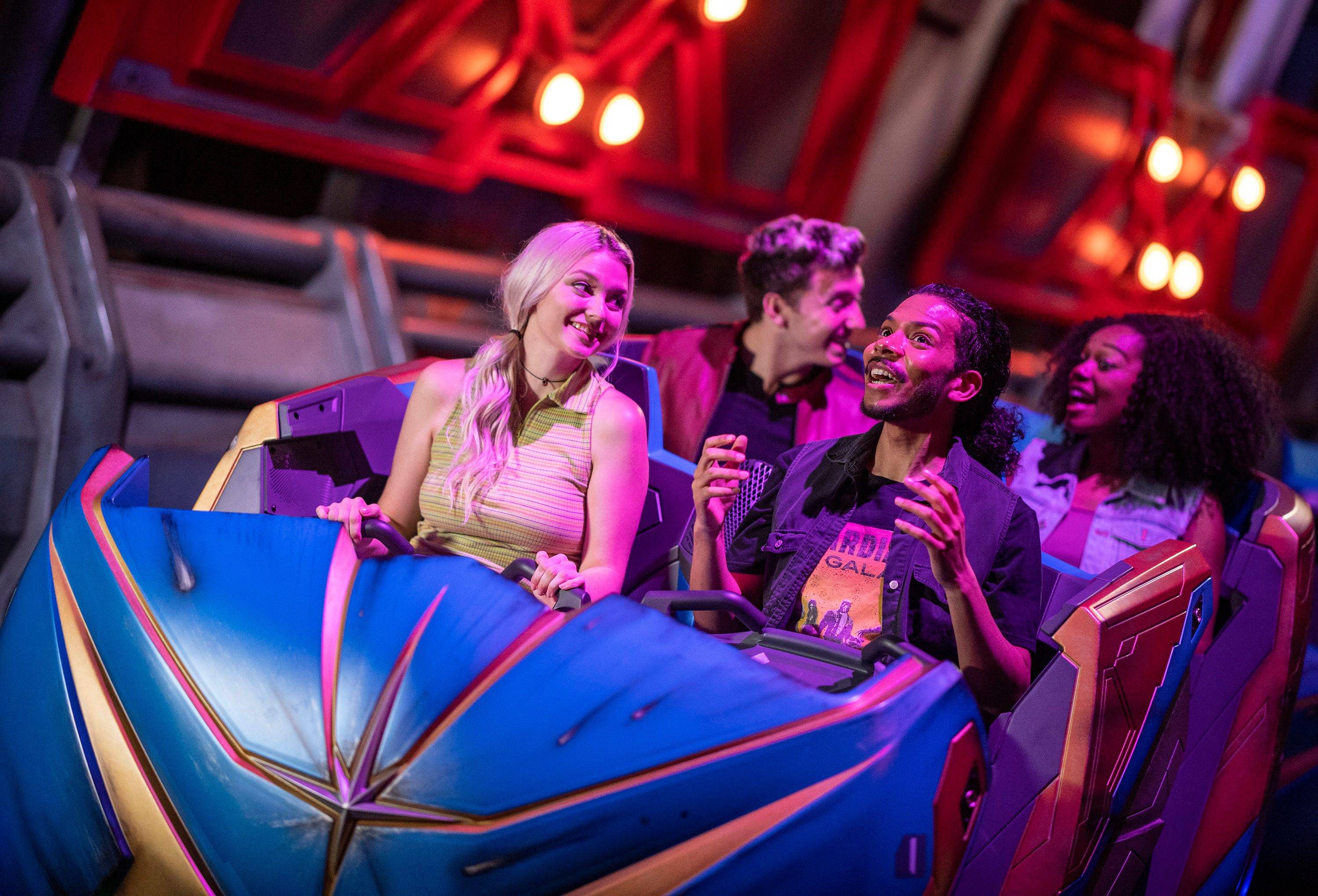 EPCOT guests board their Xandarian Starjumper in preparation for an intergalactic chase through time and space