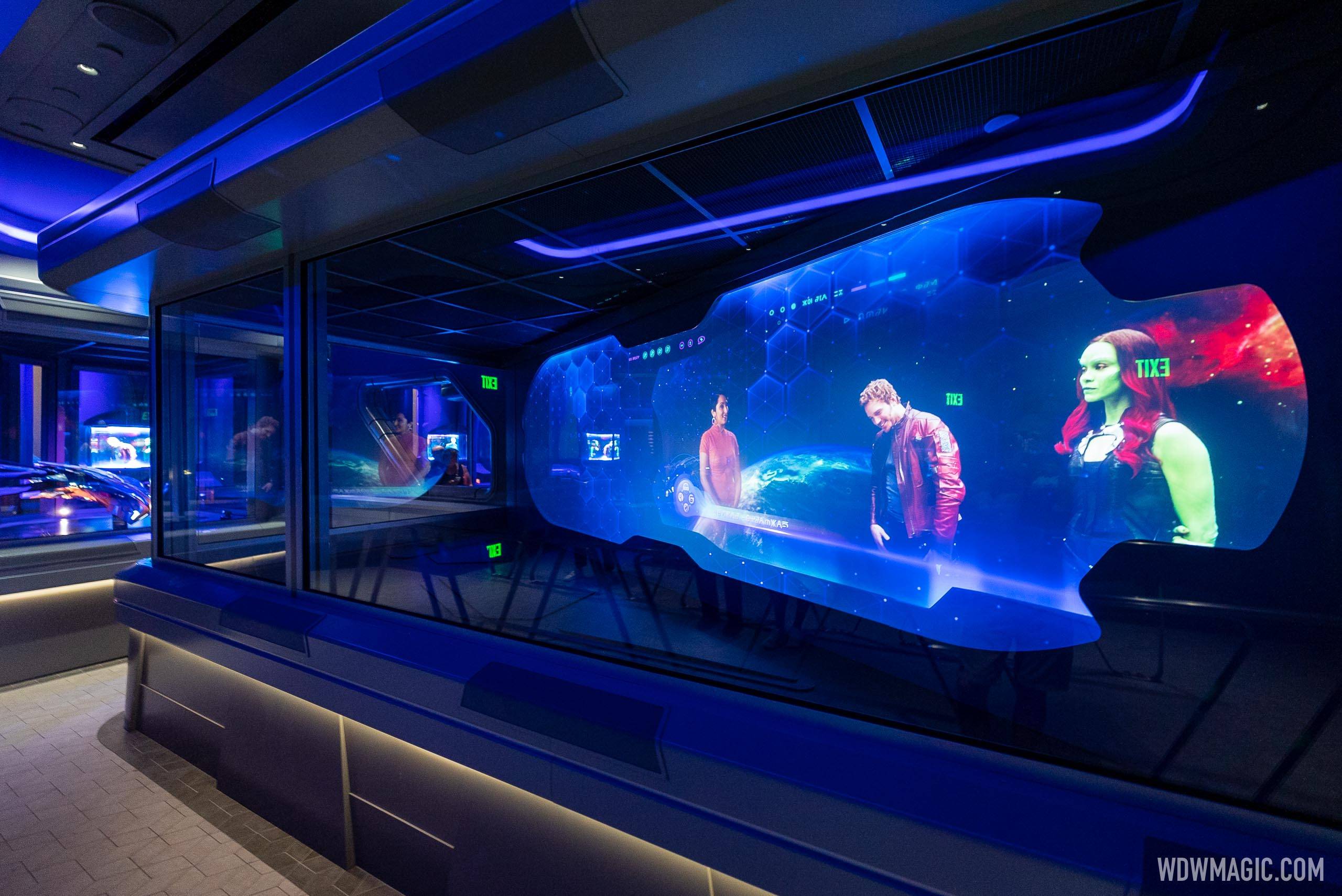 News segment in the queue area gallery that introduces the Guardians of the Galaxy characters