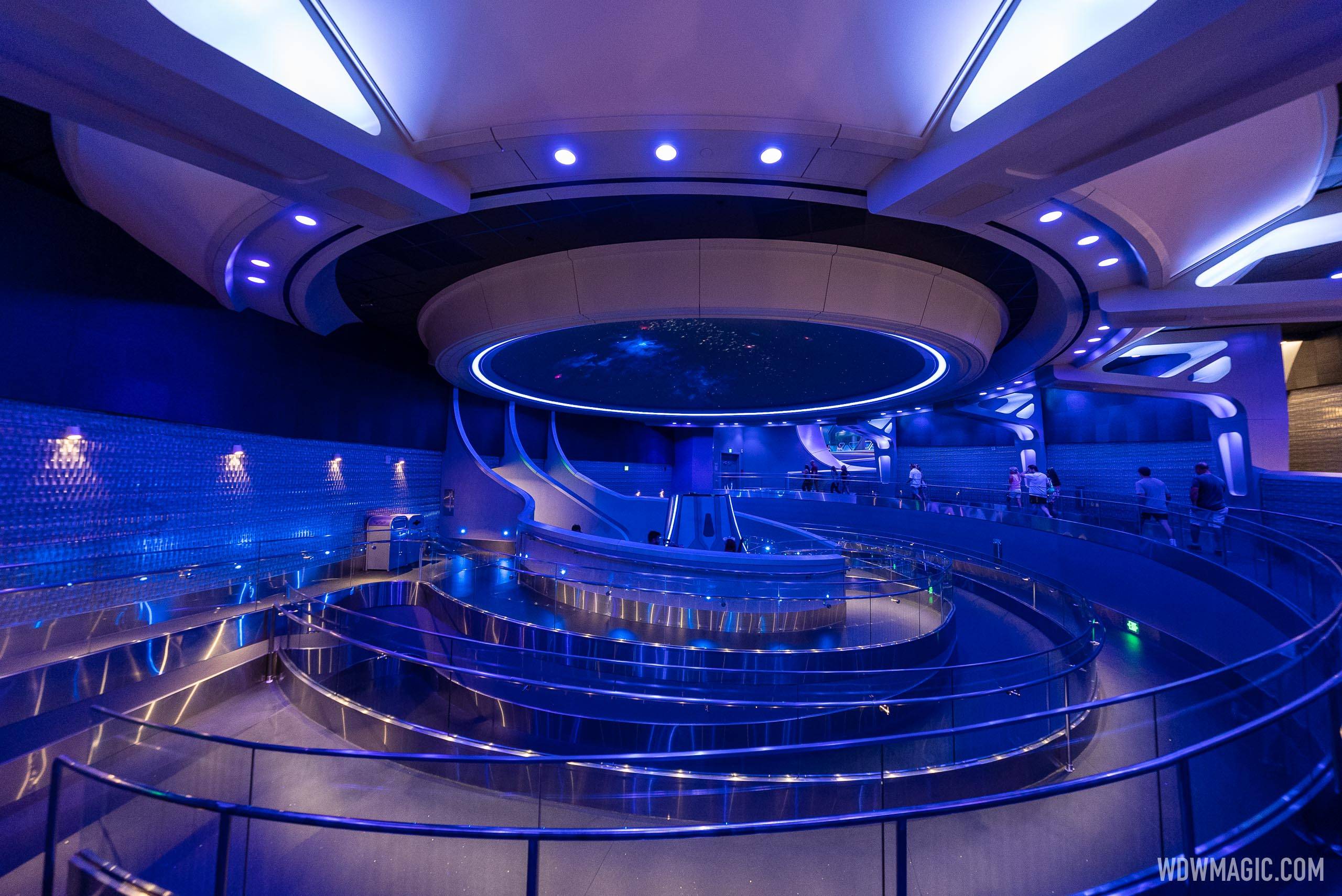Wide view of both virtual queue and Lightning Lane queues inside the Galaxarium