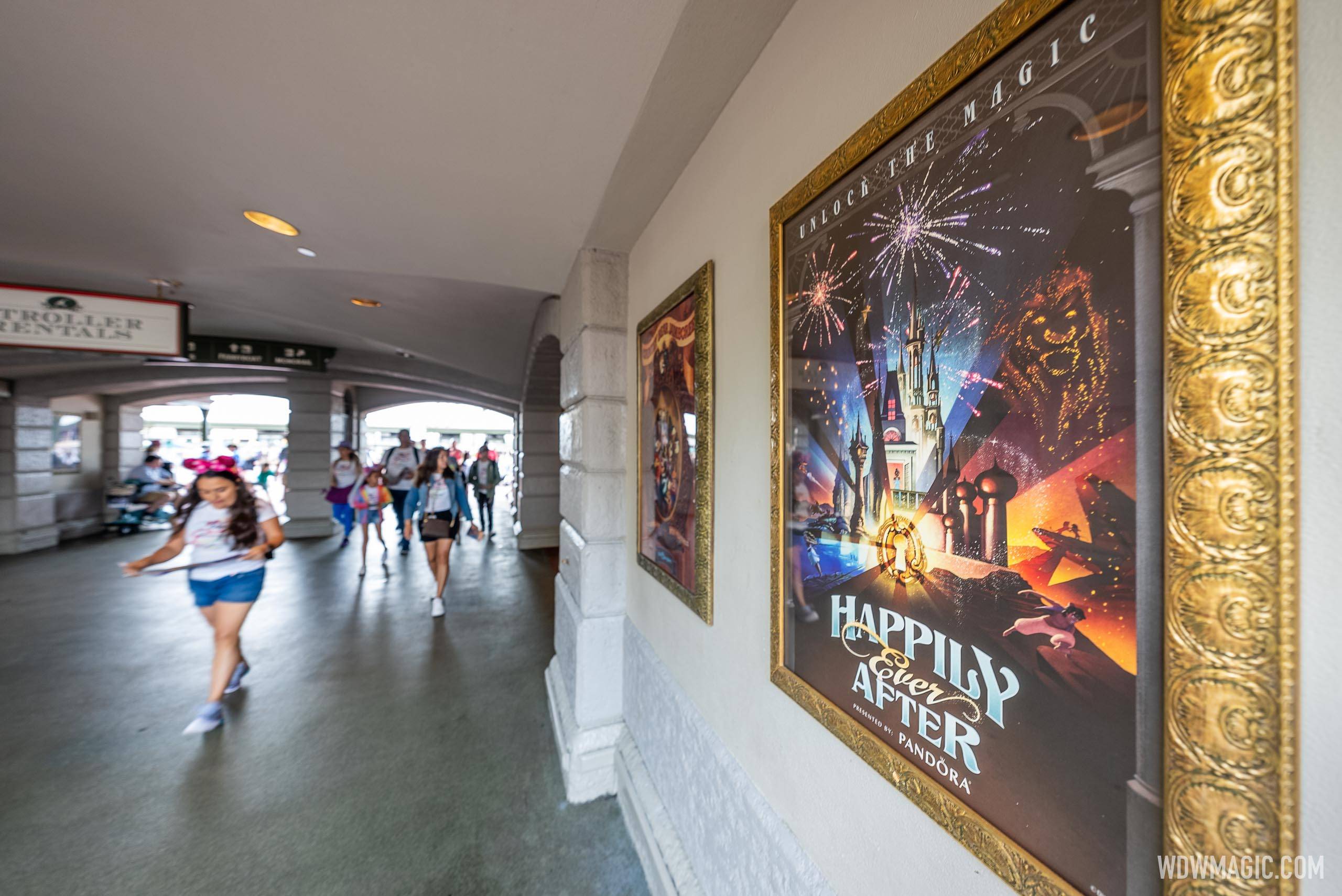 Happily Ever After poster at Main Street U.S.A. train station