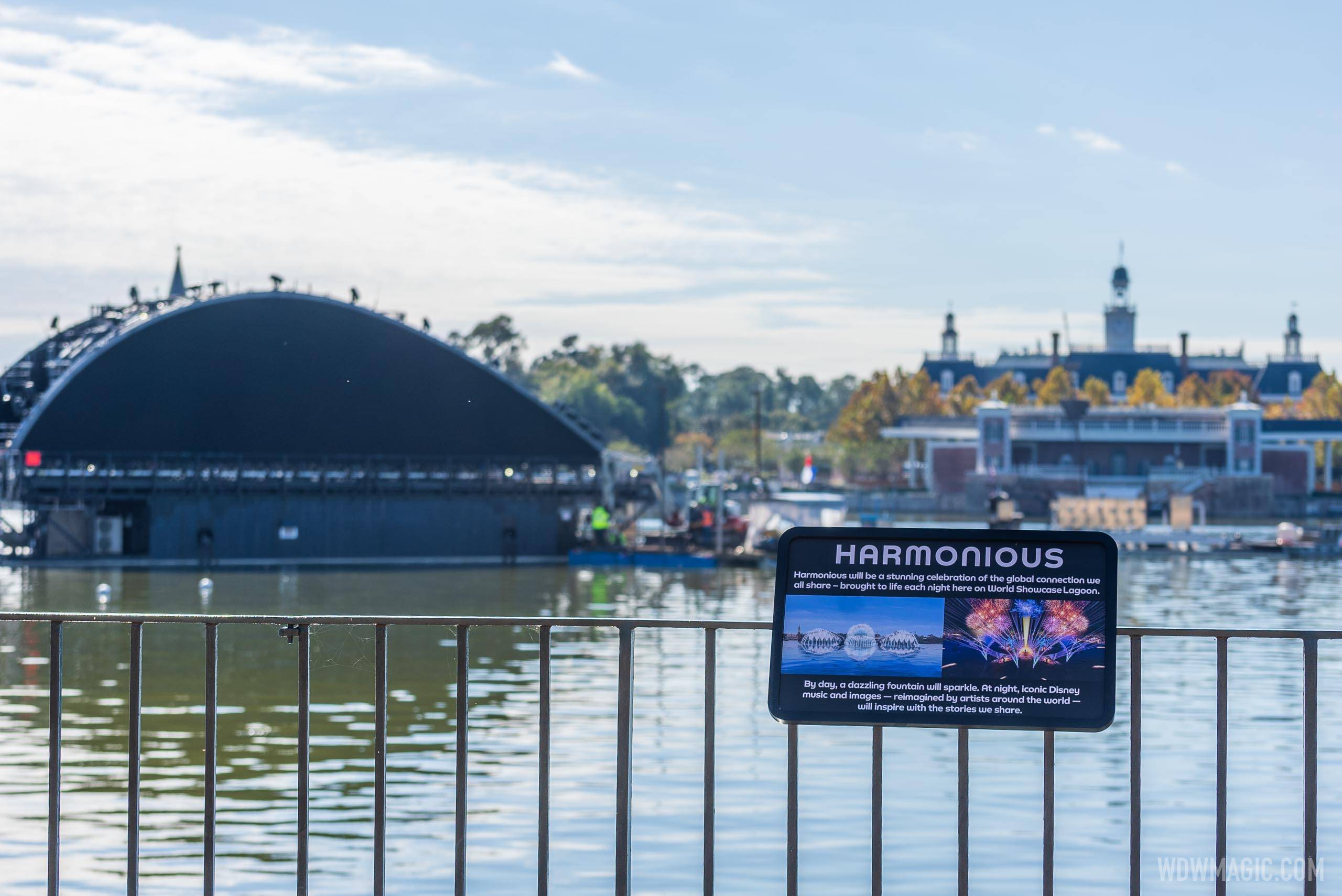 First harmonious show platform barge in World Showcase Lagoon