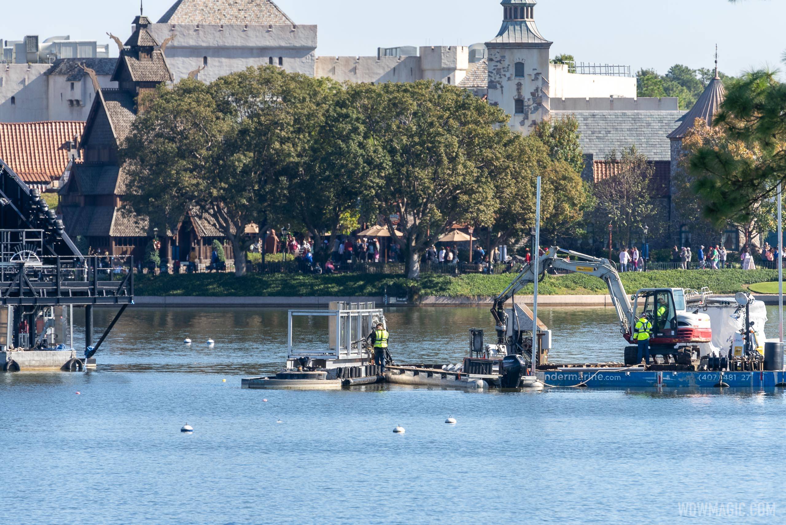 PHOTOS - Electrical work continues in World Showcase Lagoon for Harmonious show barges