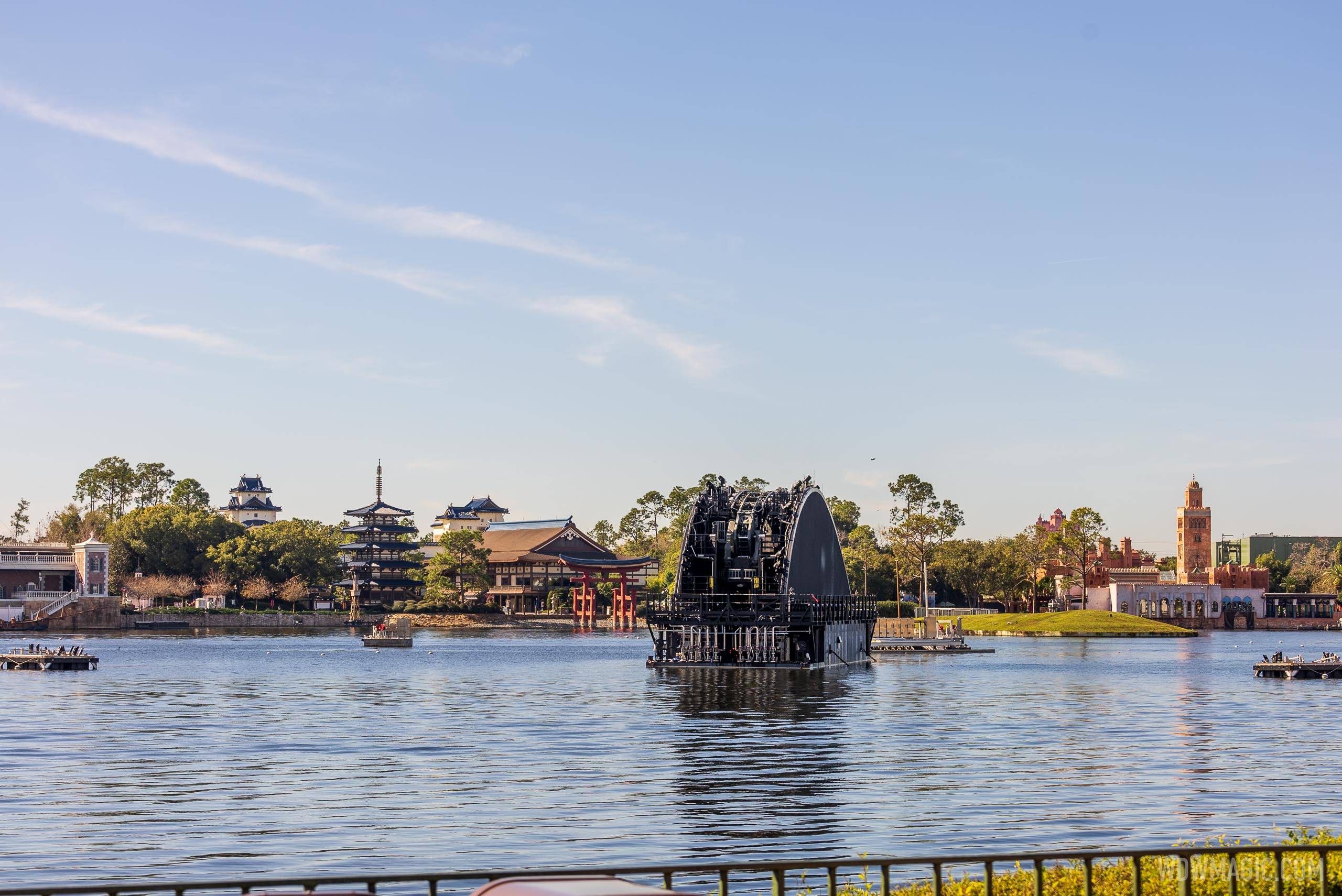 PHOTOS - More hardware arrives in World Showcase Lagoon for fireworks system testing