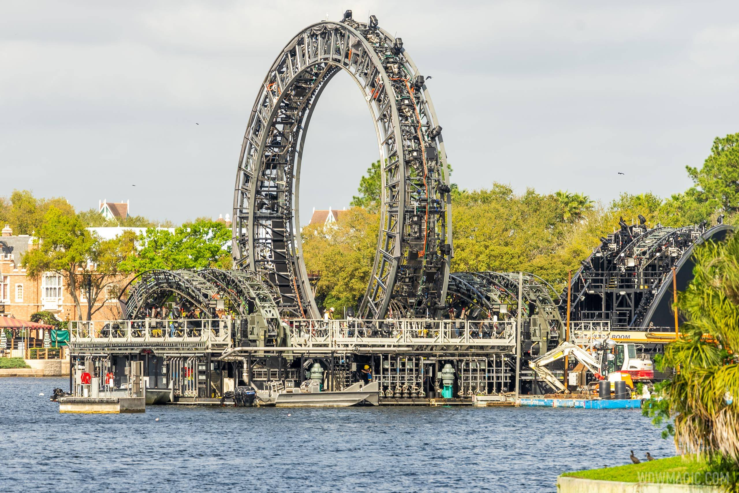 PHOTOS - EPCOT'S Harmonious central icon barge receives third and final platform