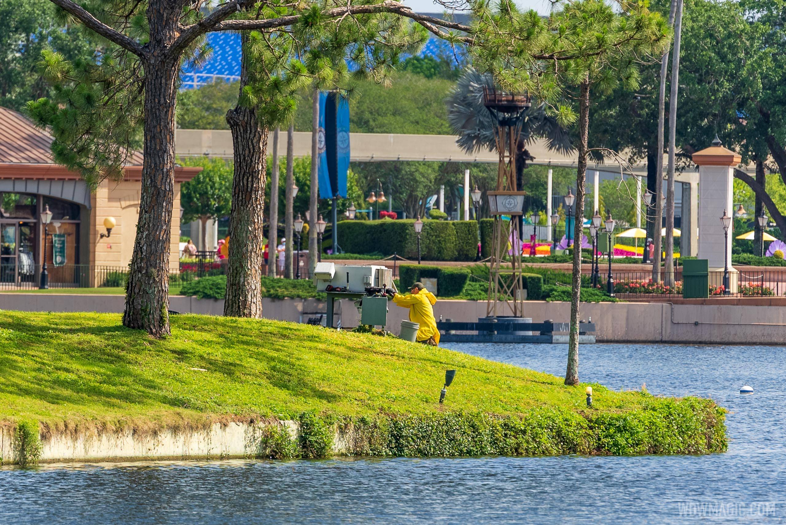 Work taking place on EPCOT'S island based lasers ahead of Harmonious
