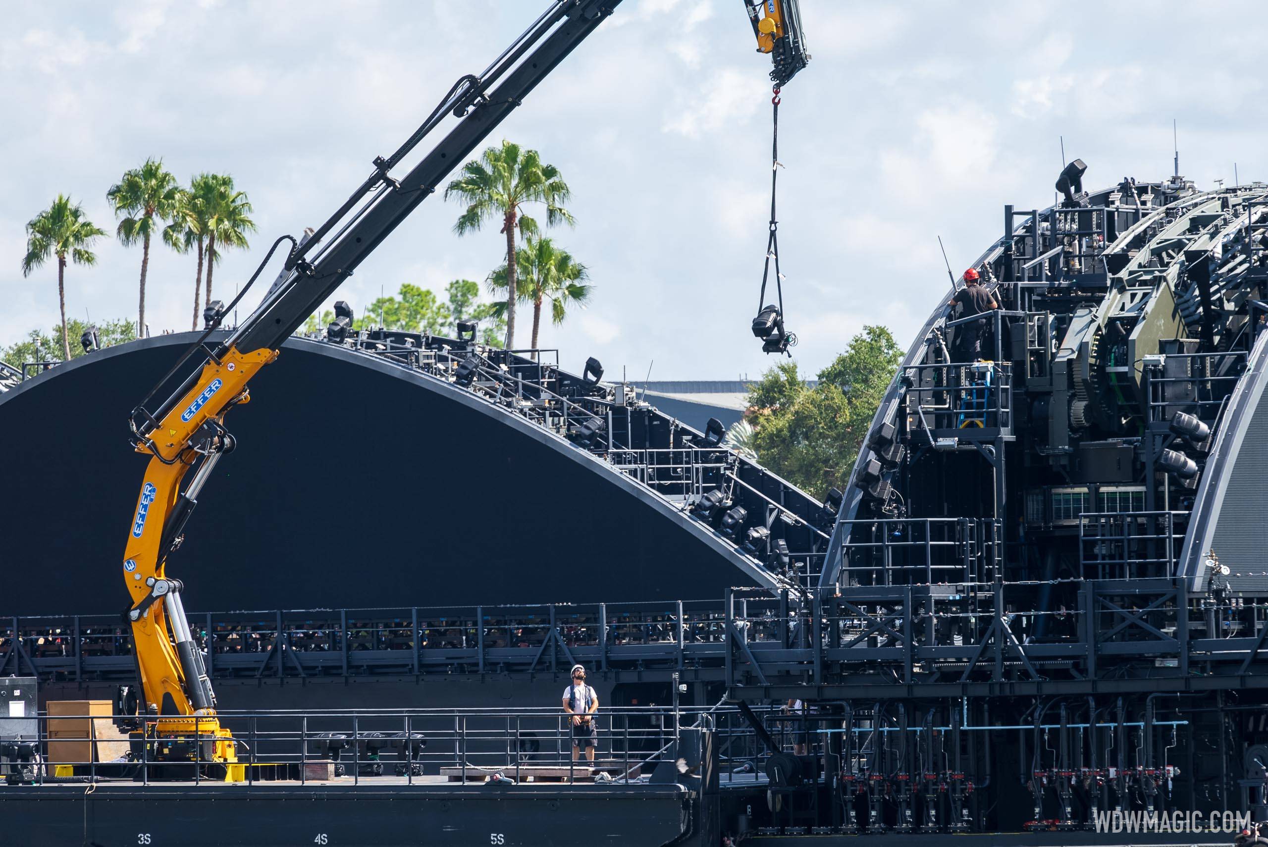 Hardware swap-out continues on the Harmonious show platform barges at EPCOT