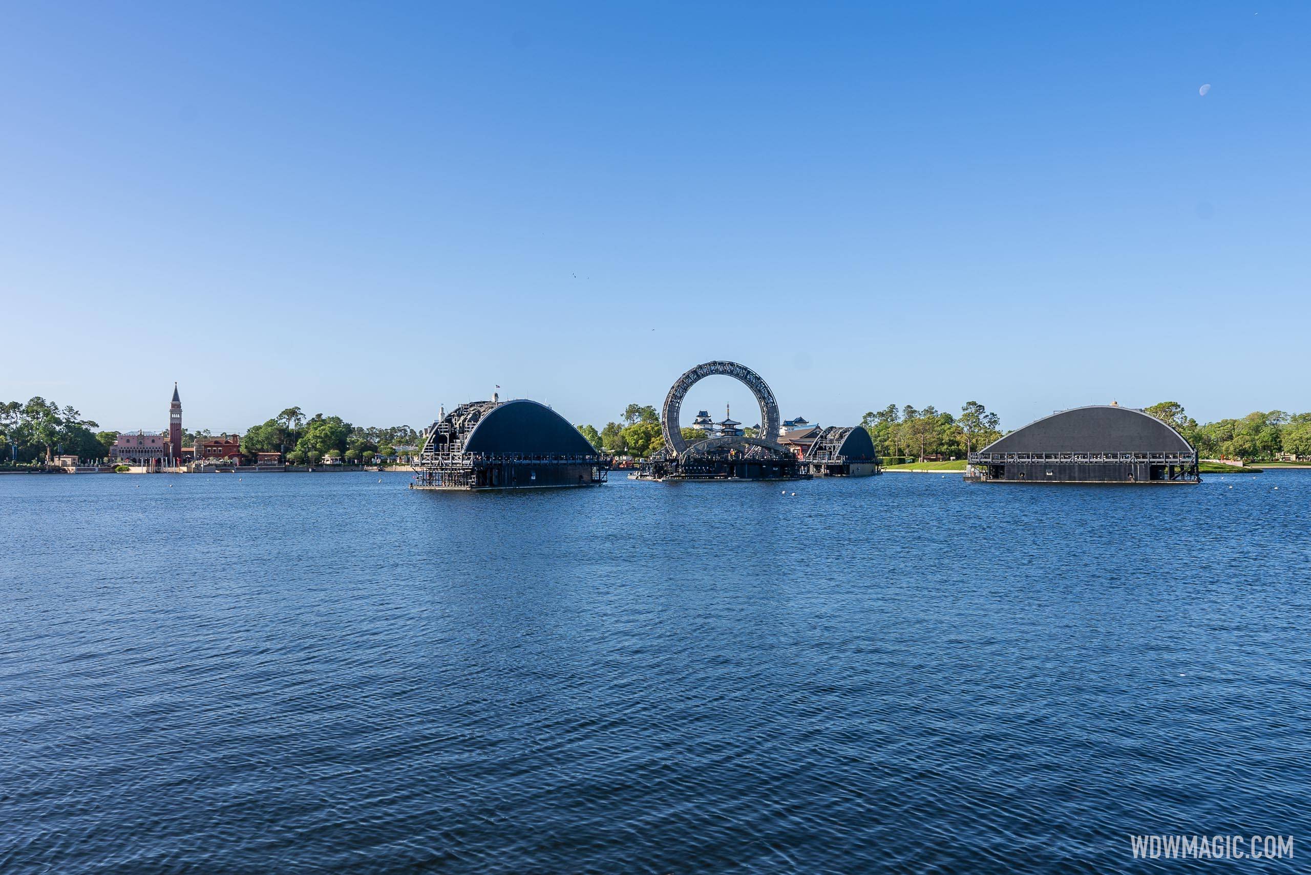 Six barges currently remain the World Showcase Lagoon at EPCOT