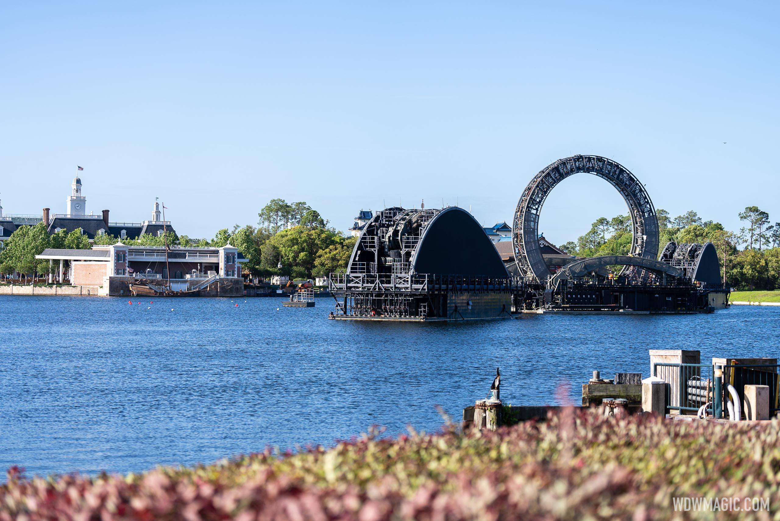 New aerial photo shows the first Harmonious barge being broken apart backstage at EPCOT