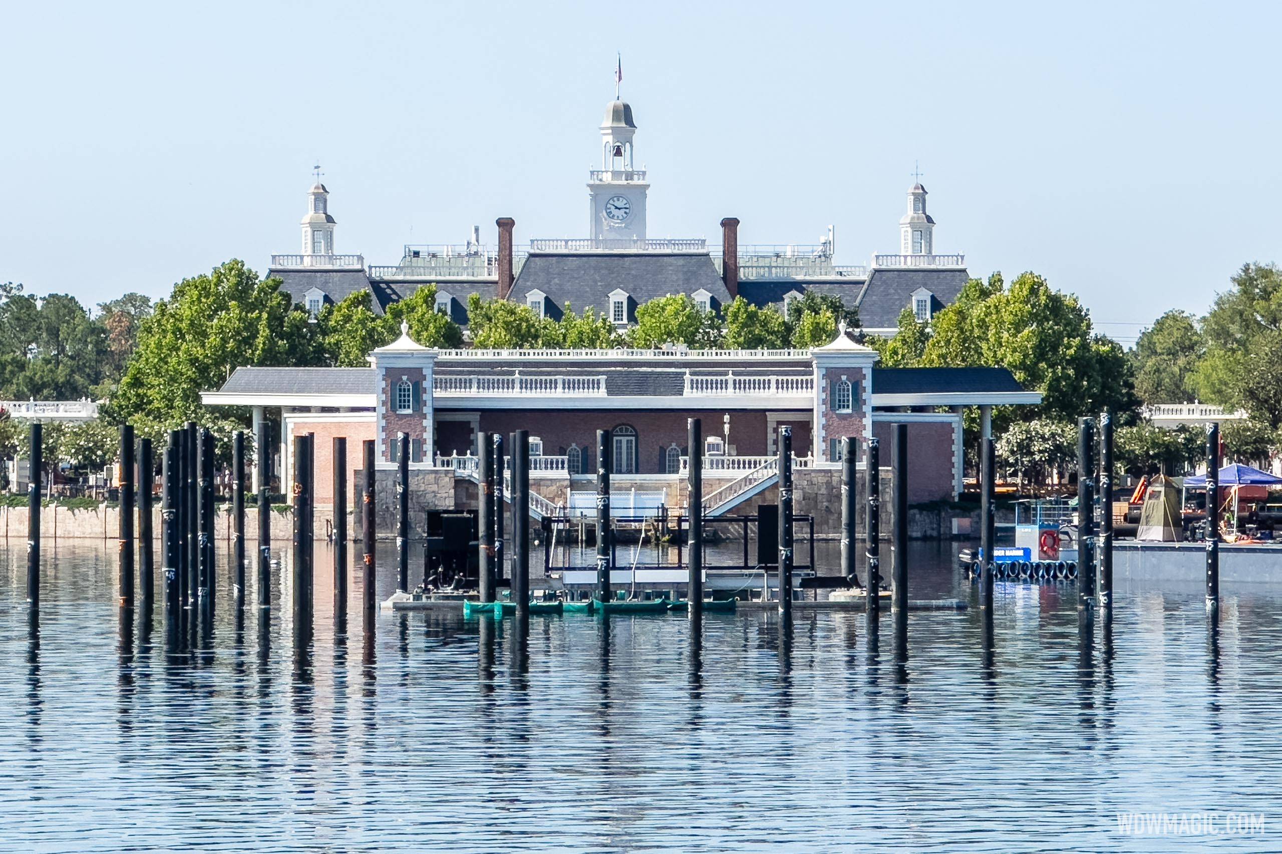 Dozens of pilings now installed in World Showcase lagoon as preparations continue for new EPCOT nighttime spectacular