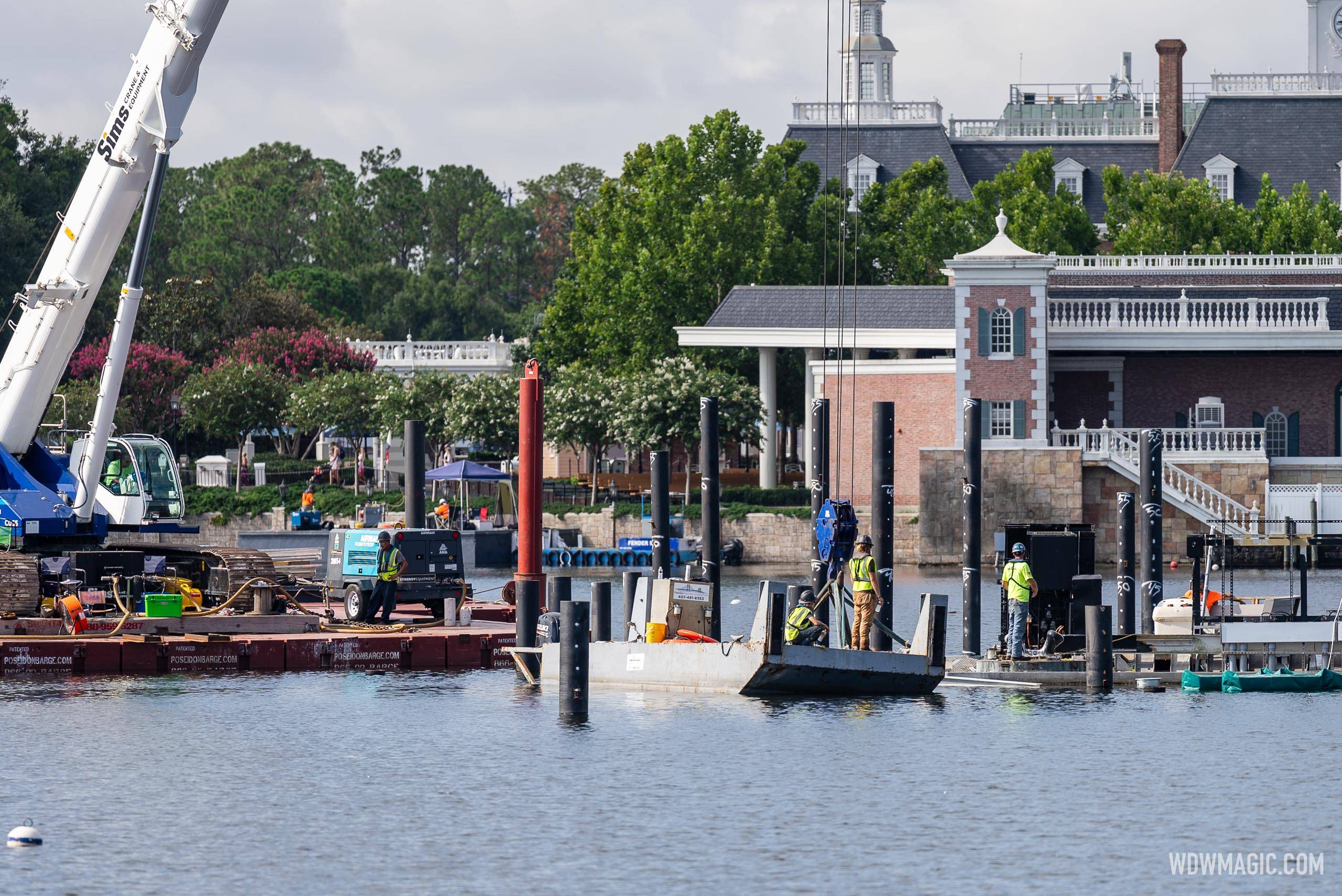 More pilings added to EPCOT's World Showcase Lagoon as preparations for new fireworks show continue