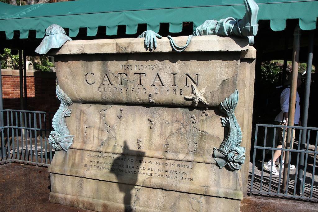 The Captain tomb - has multiple sound effects and water jets that squirt out towards guests