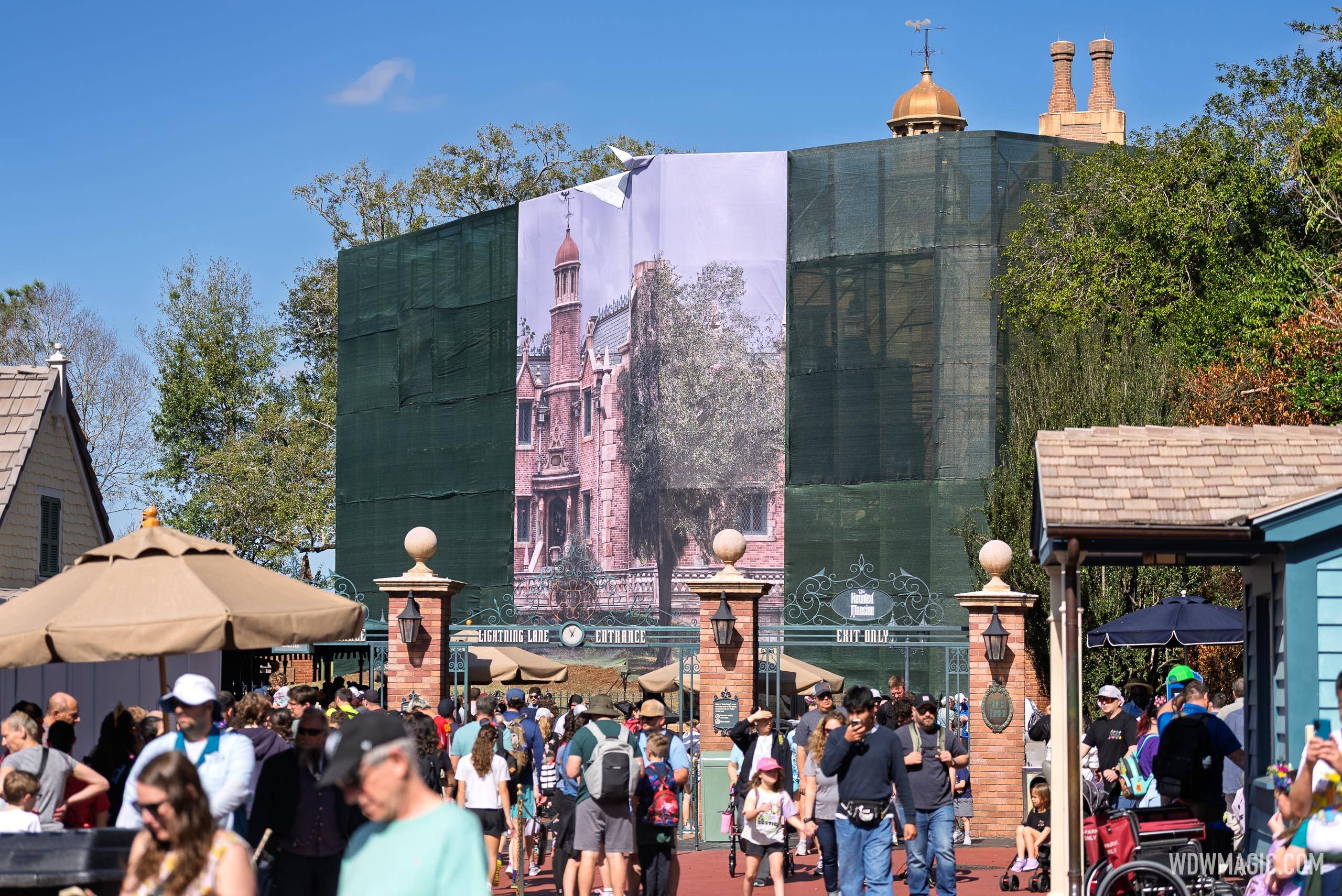 Haunted Mansion Refurbishment Gets Photo-Realistic Scrim Wrap as Exterior Work Continues at Magic Kingdom