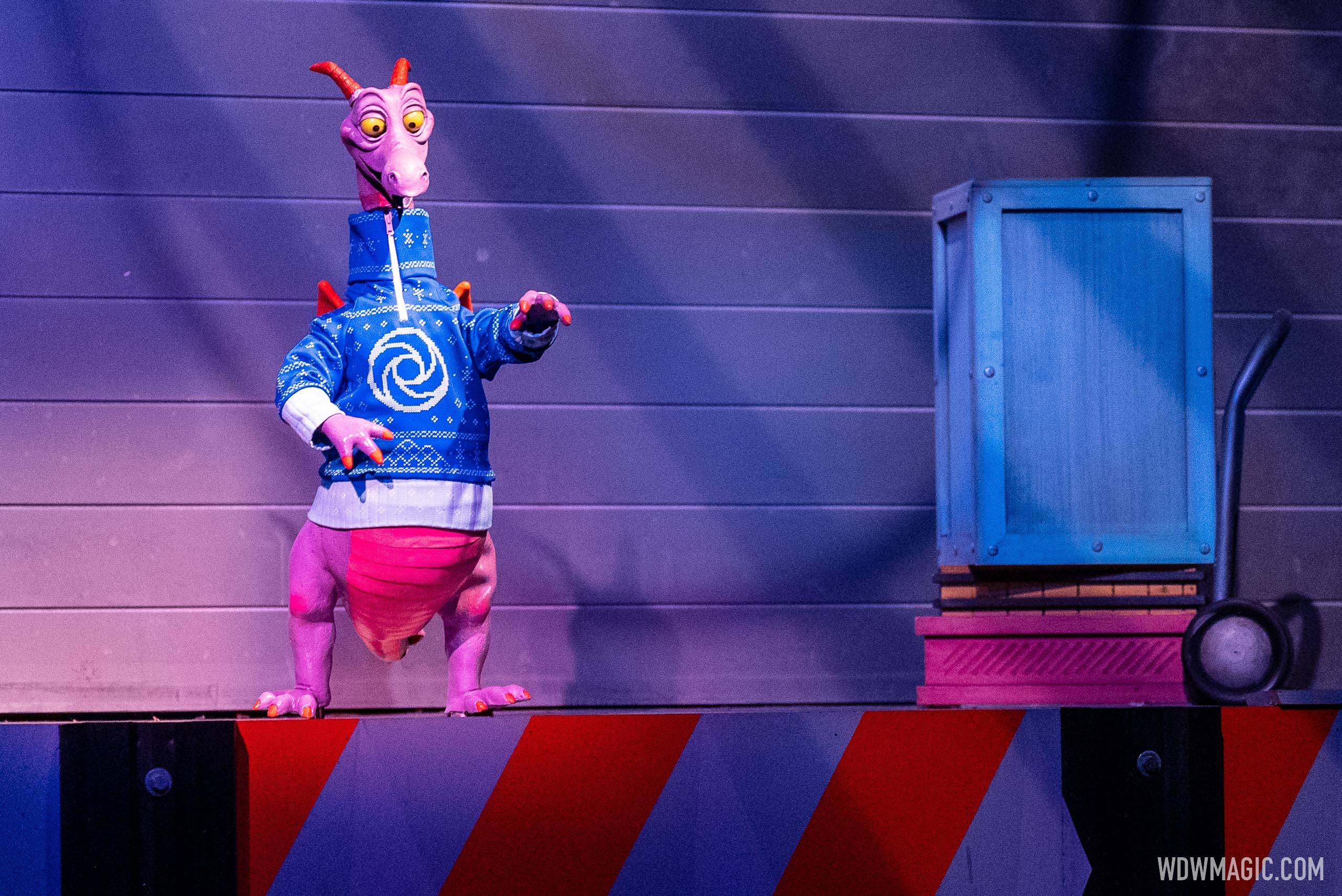 Figment animatronic in Holiday Sweater