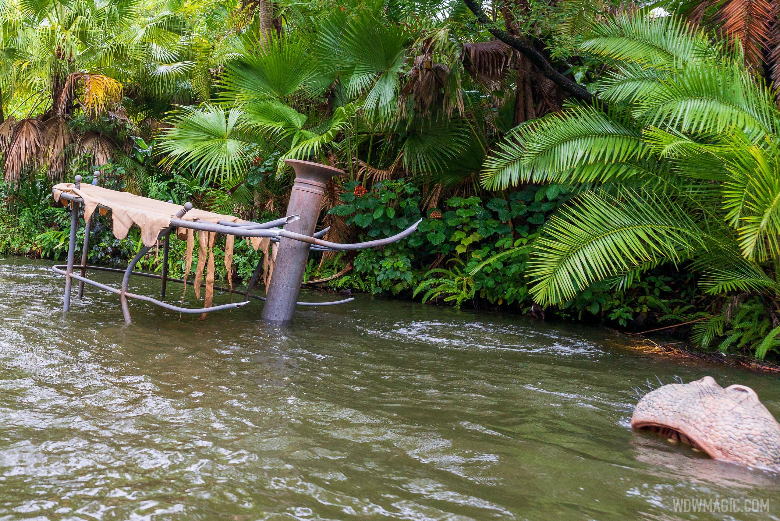 New sunken boat added to the Hippo scene at Disney World's Jungle Cruise