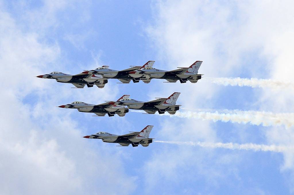 US Air Force Thunderbirds fly over the Magic Kingdom