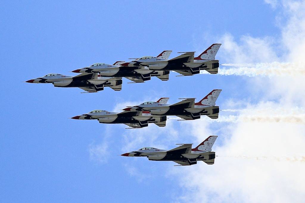 US Air Force Thunderbirds fly over the Magic Kingdom