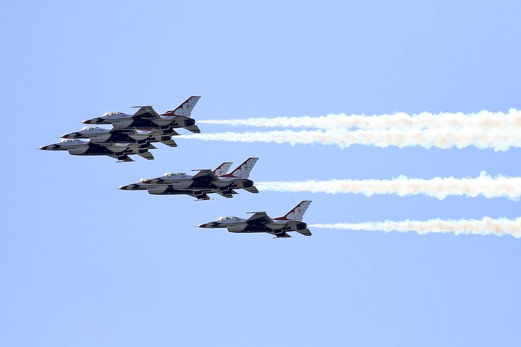 Photos and video of the United States Air Force Thunderbirds flyby at Walt Disney World today