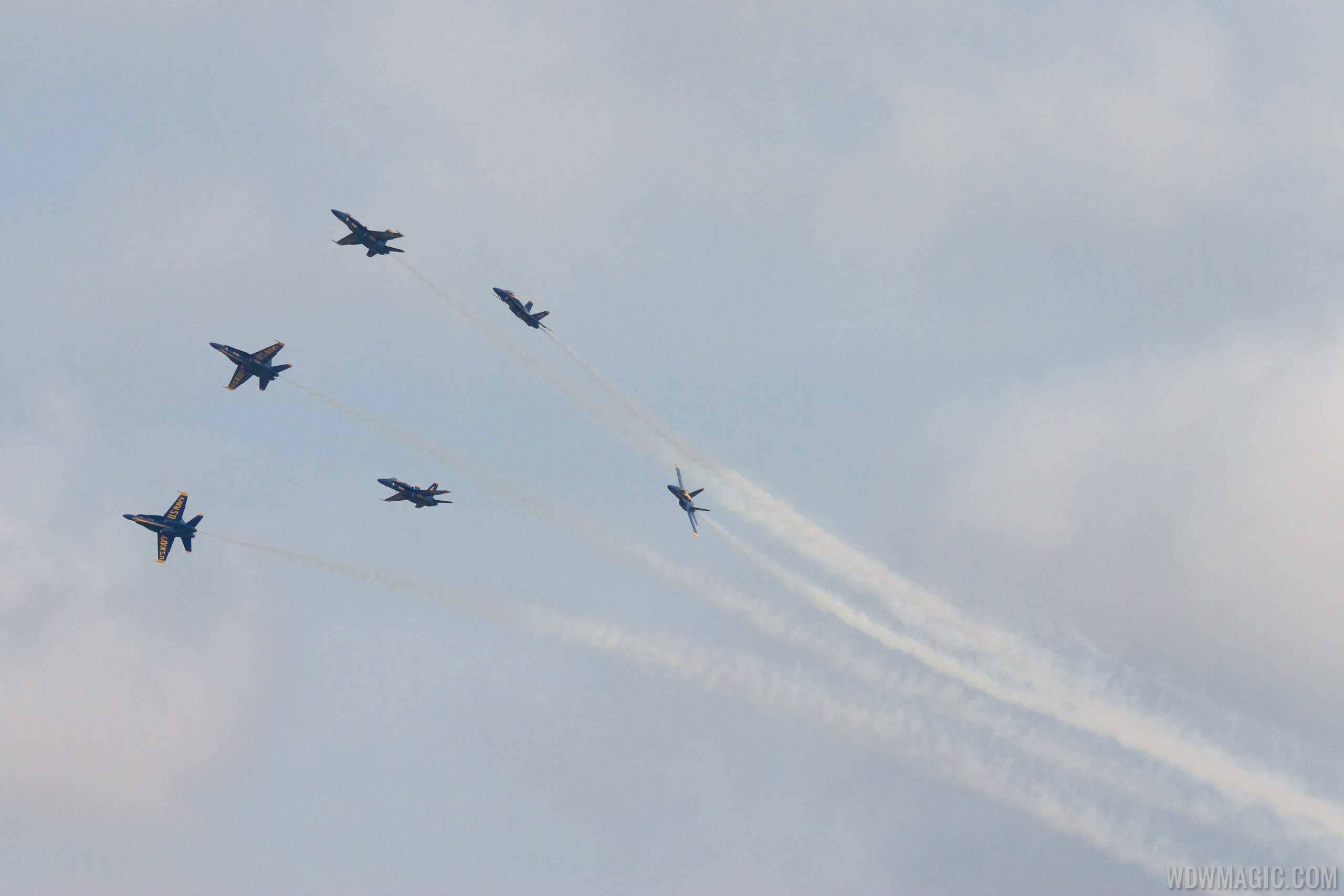 U.S. Navy Blue Angels F18 flyover of the Magic Kingdom