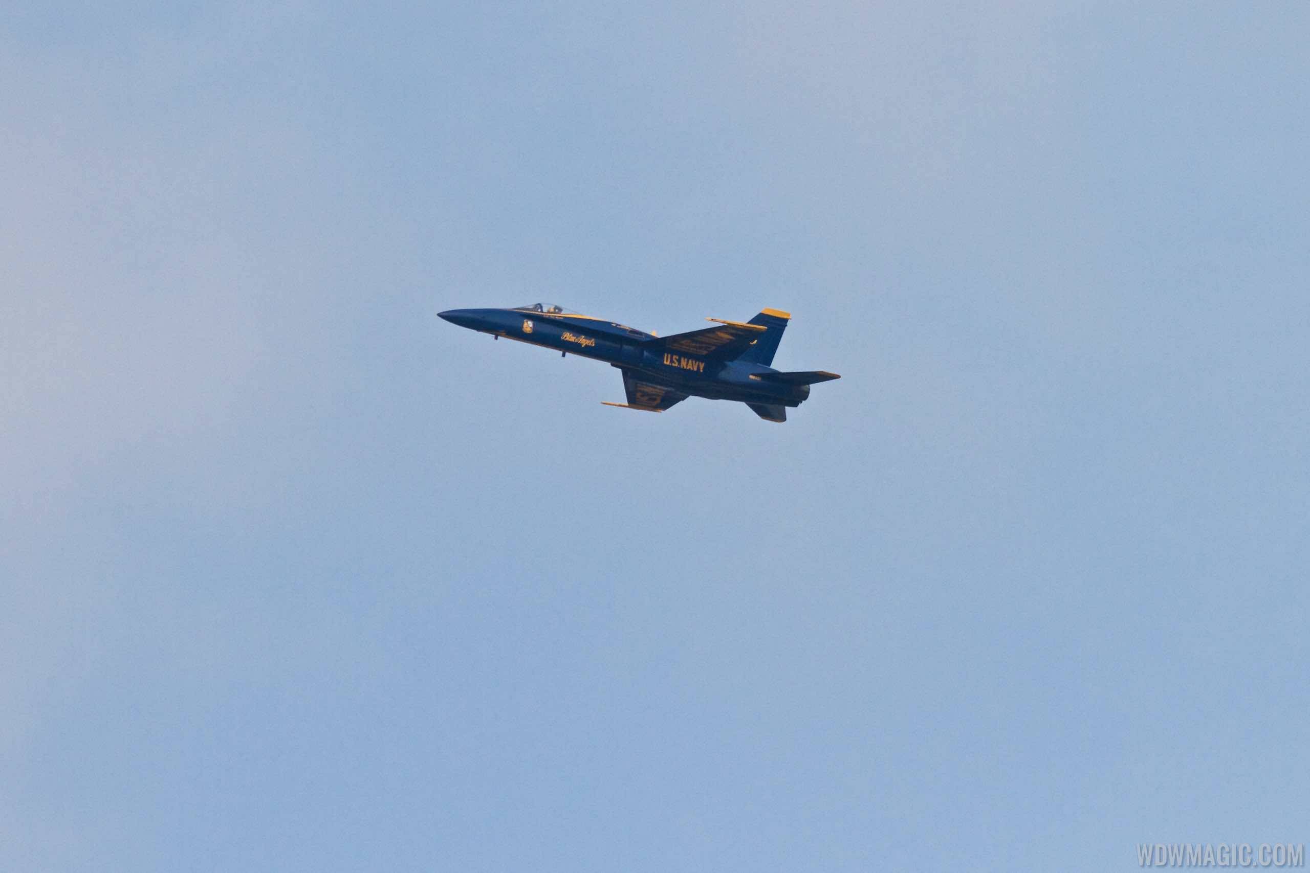 U.S. Navy Blue Angels F18 flyover of the Magic Kingdom