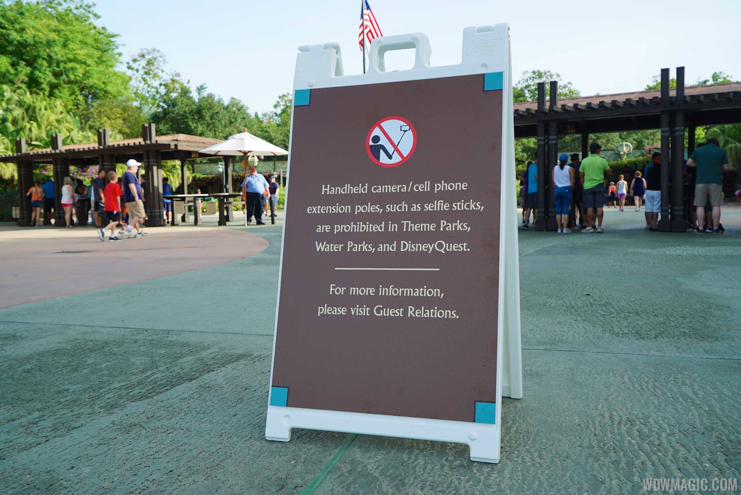 Selfie Stick ban signage at Disney's Animal Kingdom