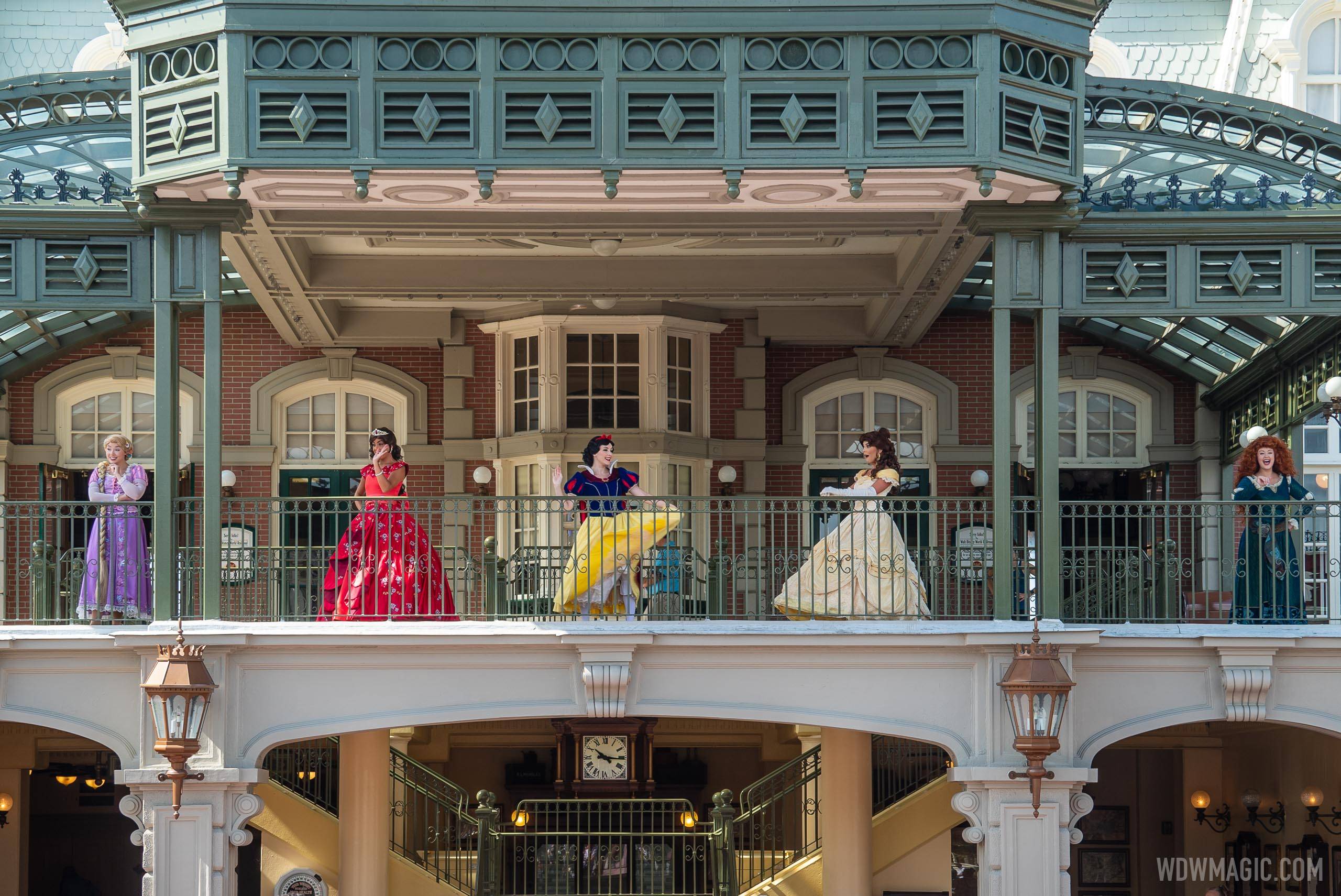 Disney Princesses on the train station balcony