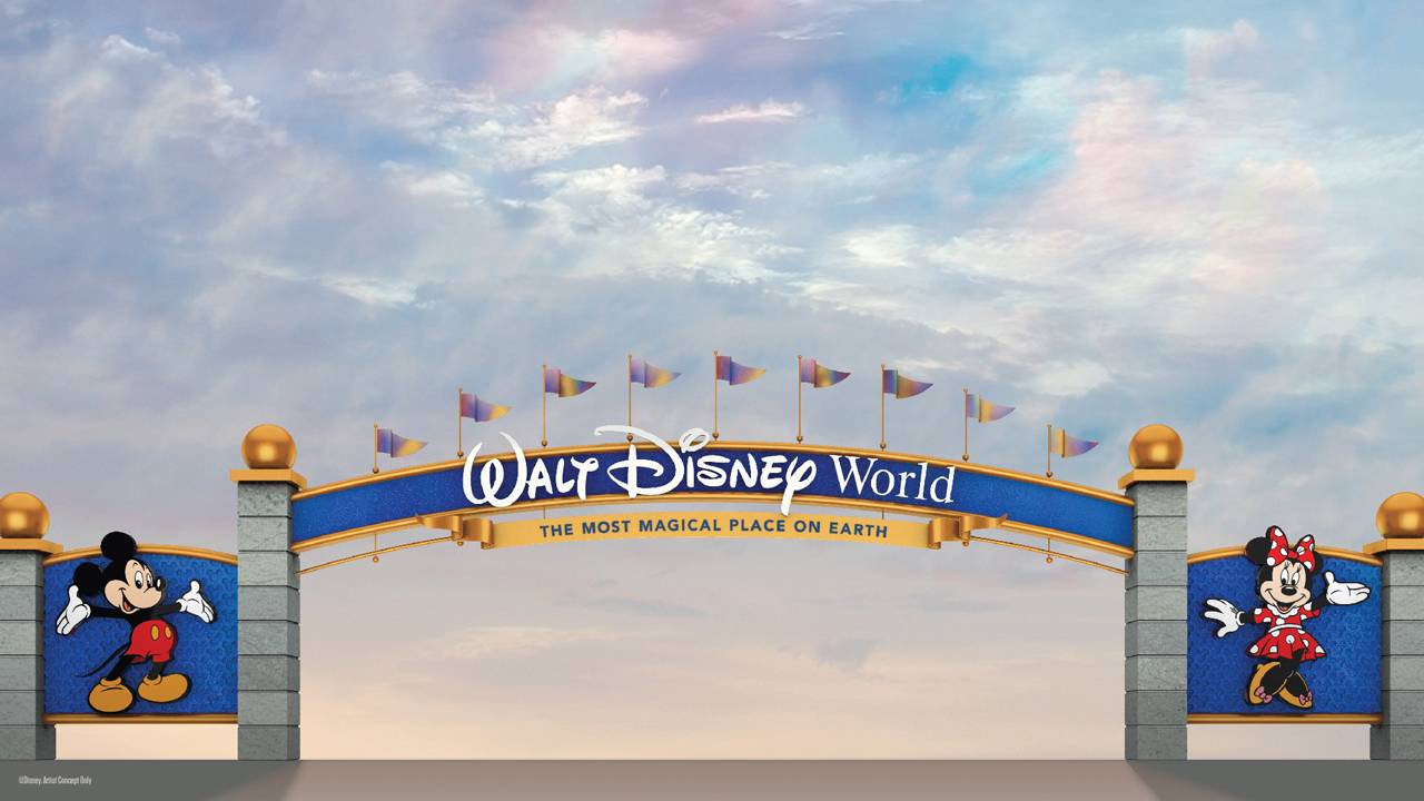 PHOTO - New Cinderella Castle inspired color scheme also coming to the Walt Disney World roadway gateways