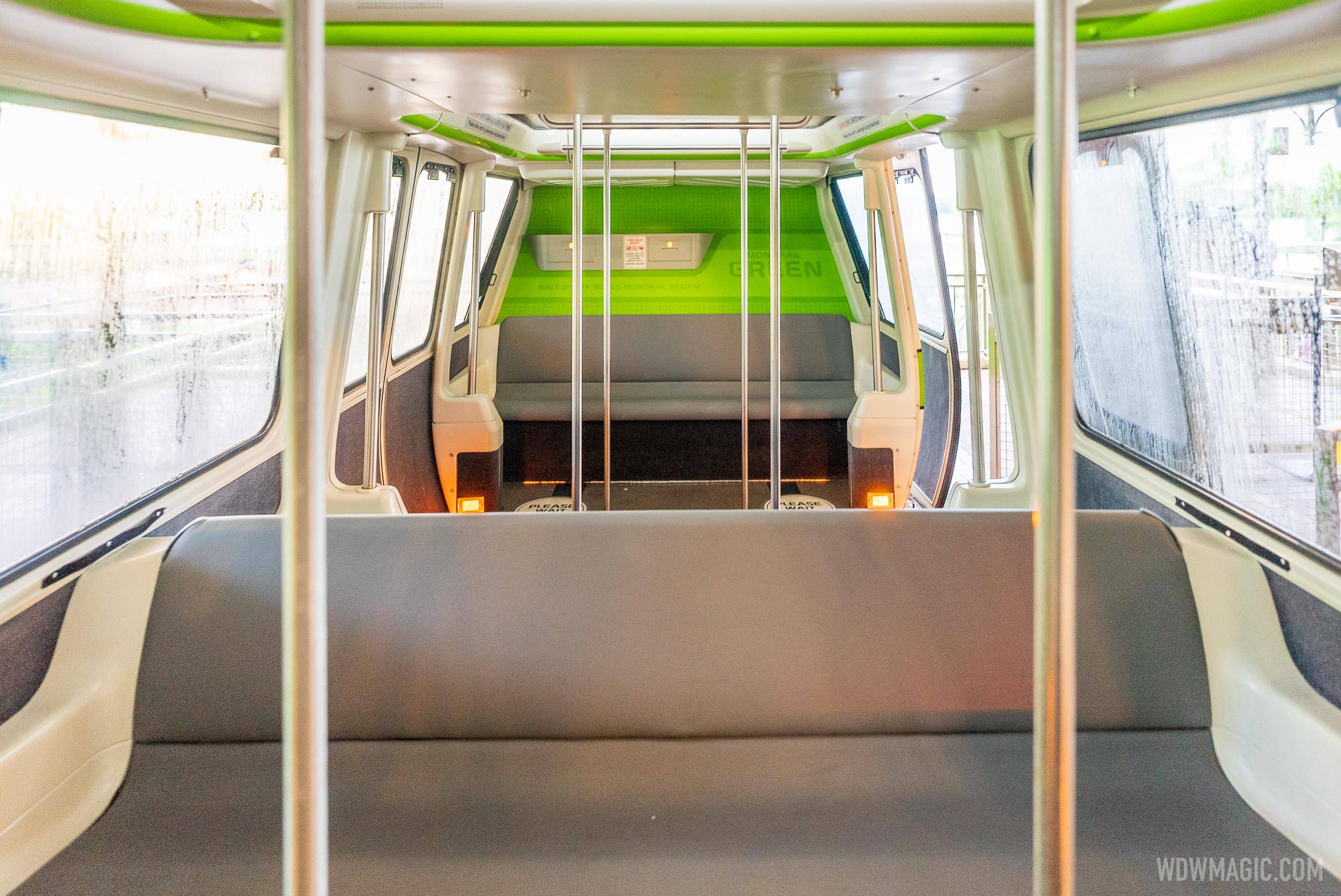 On the Disney World monorails, plexiglass dividers have been removed