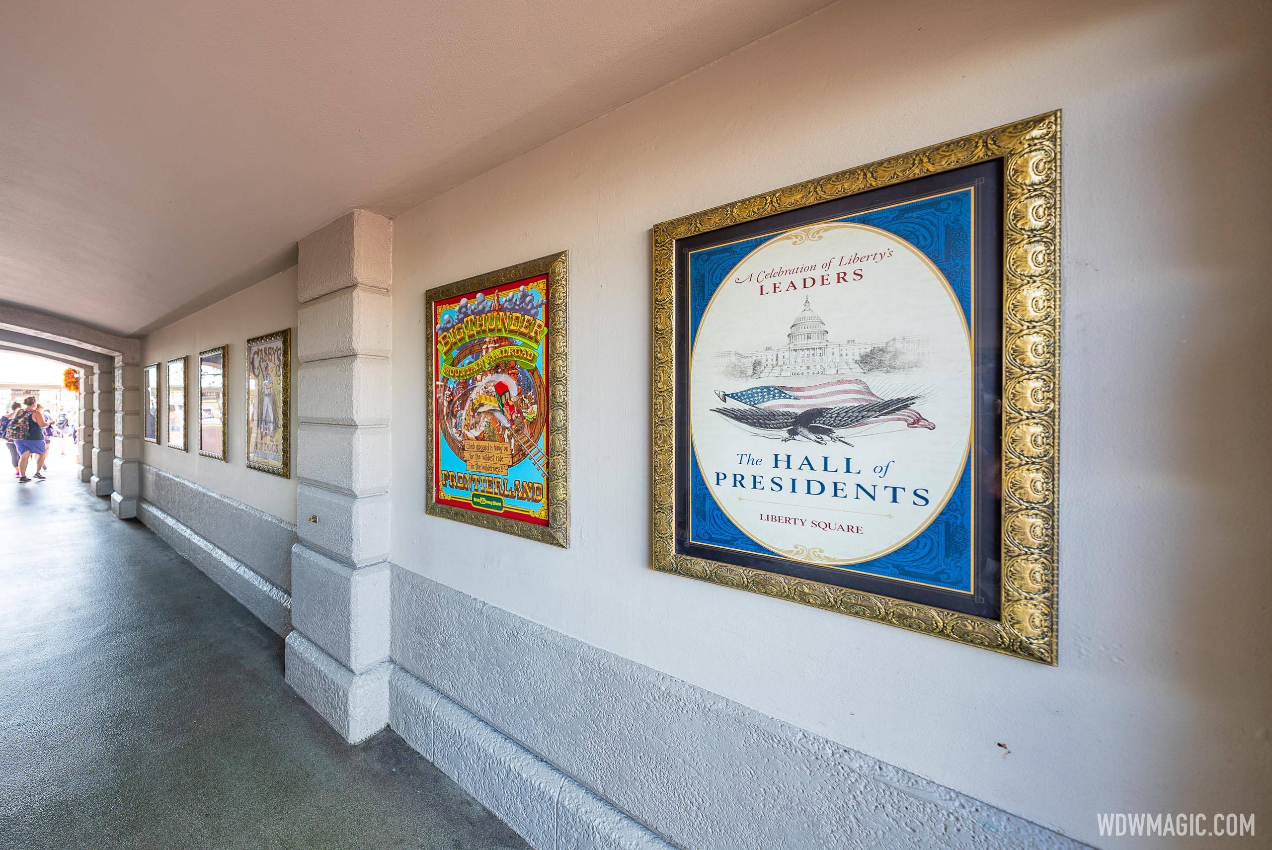 Vintage attraction posters at Magic Kingdom entrance