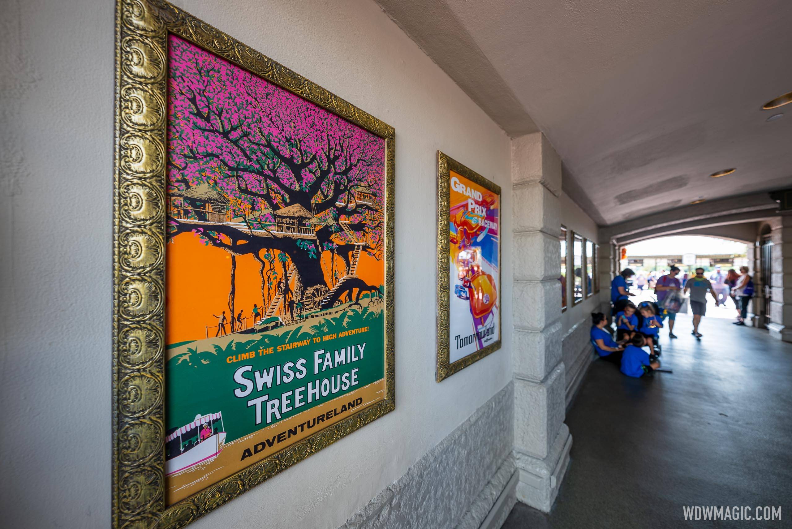 Magic Kingdom vintage attraction posters in the tunnel
