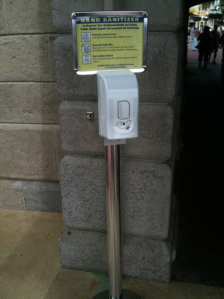 One of the new hand sanitizers at the entrance to the Magic Kingdom