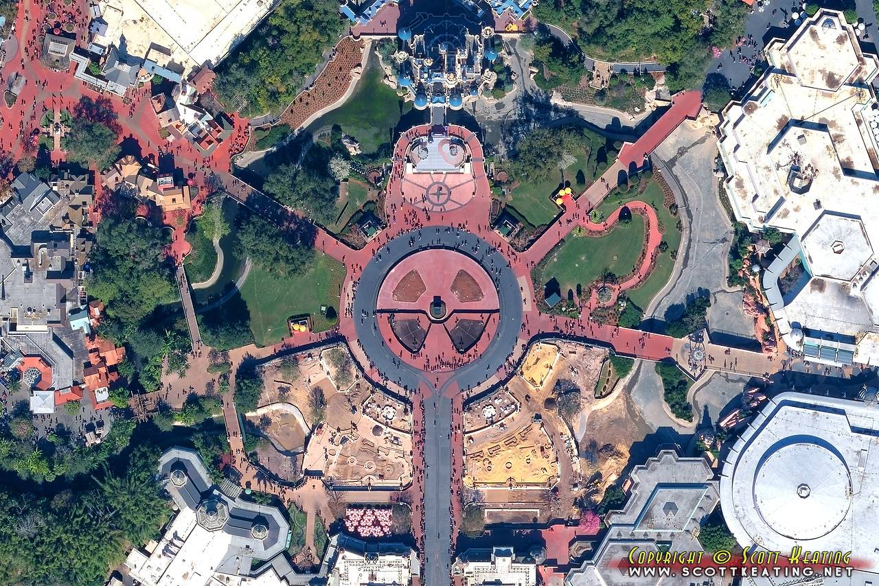 Aerial view of Magic Kingdom central hub area redevelopment