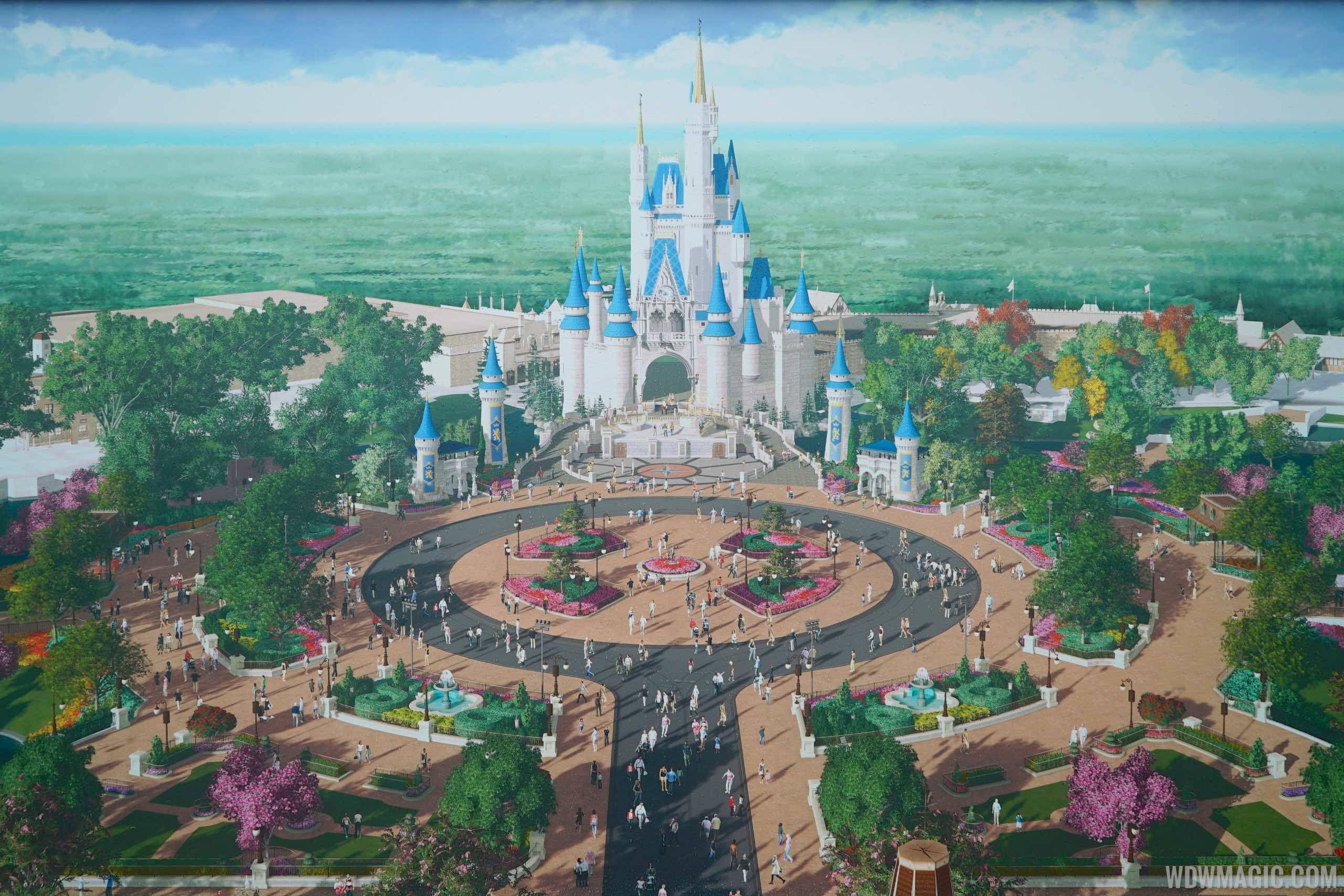 Concept art of the finished Magic Kingdom hub redevelopment