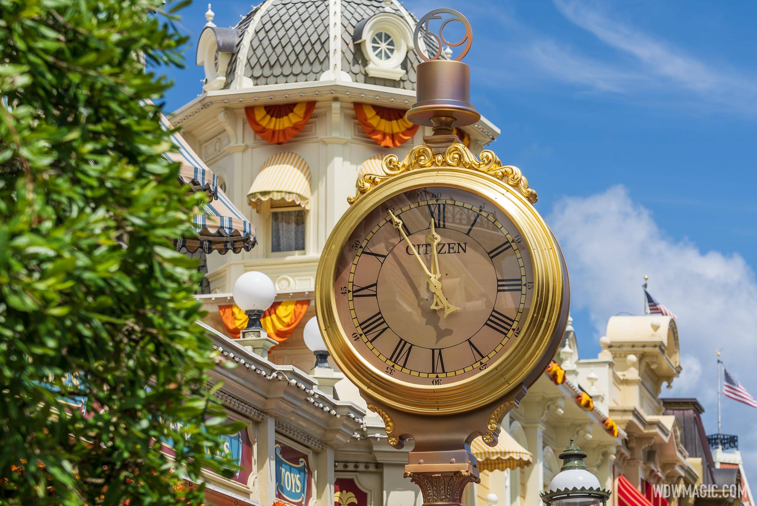 Magic Kingdom's Main Street U.S.A. clock gets a 50th-anniversary golden makeover