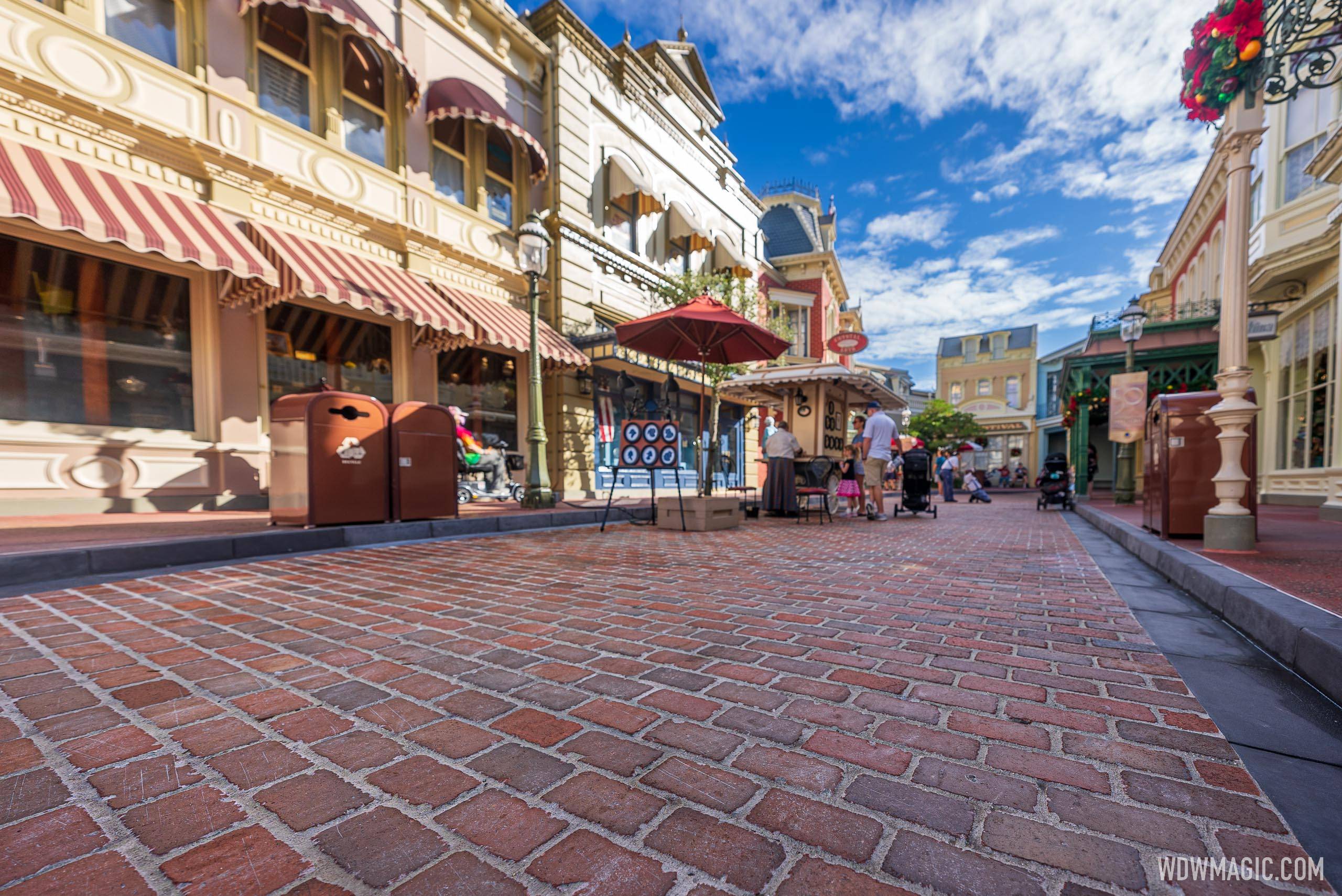 A look at the completed Center Street walkway refurbishment on Magic Kingdom's Main Street U.S.A.