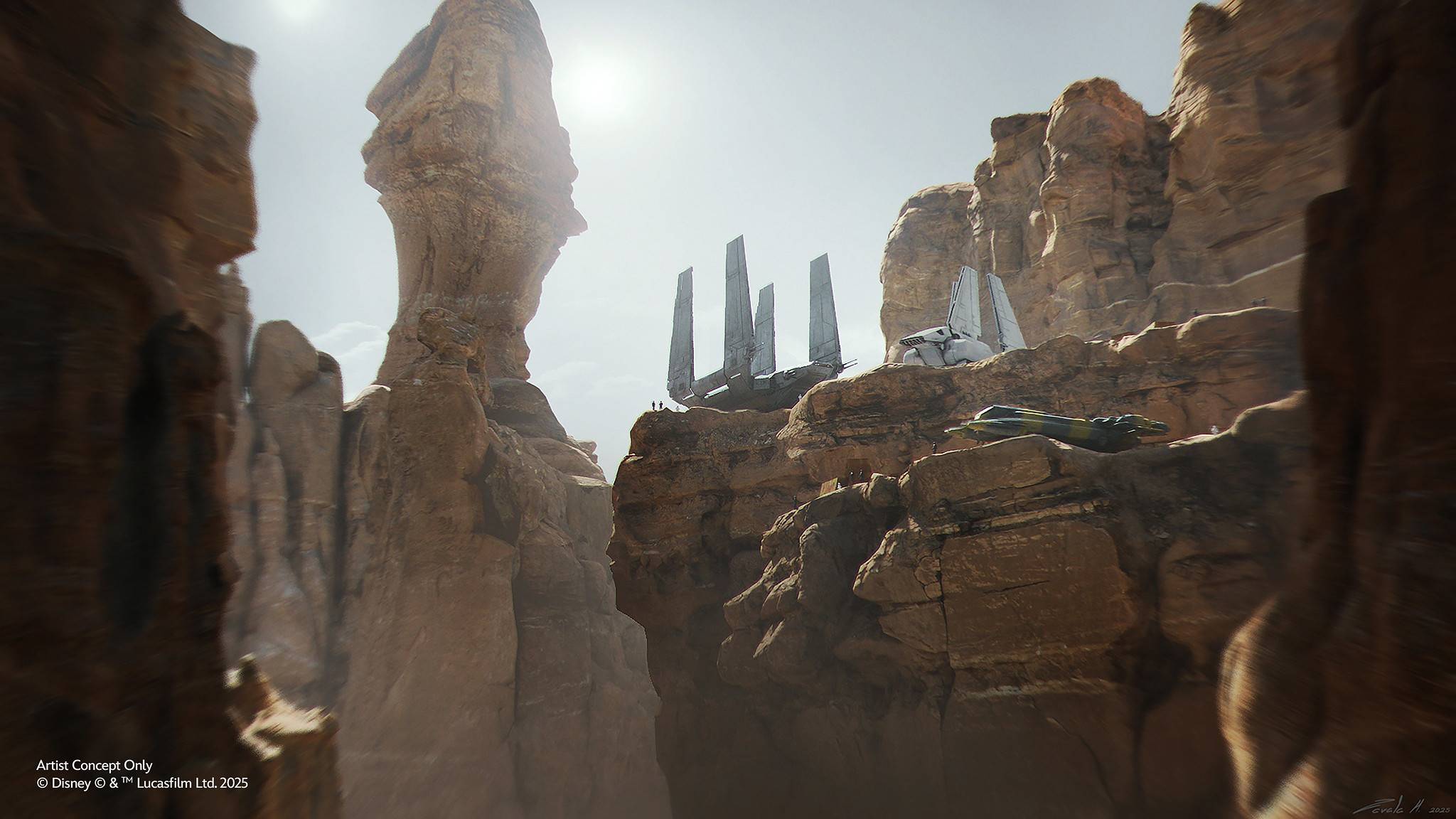 Mando and Grogu Millennium Falcon: Smugglers Run Concept Art