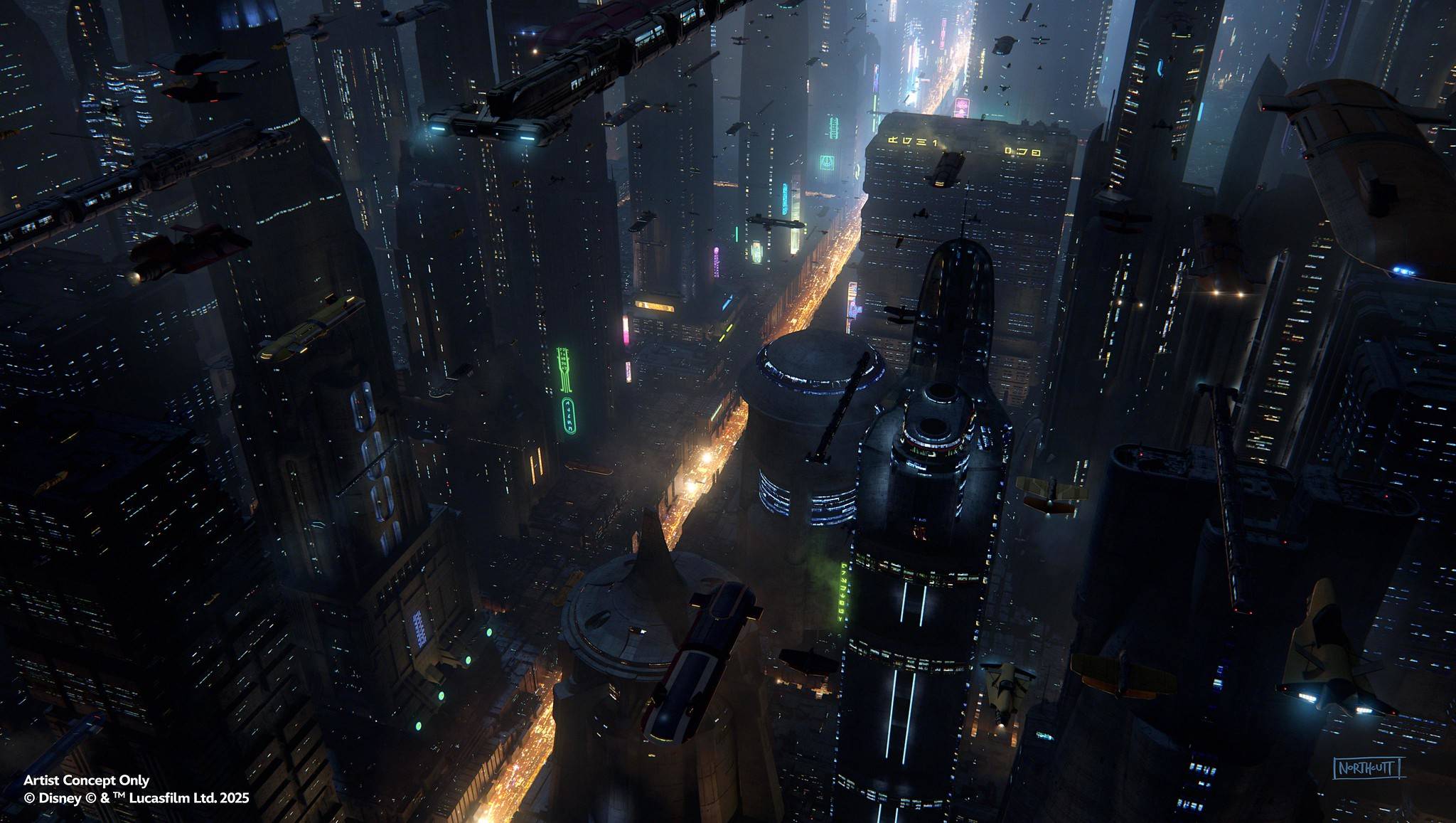 Mando and Grogu Millennium Falcon: Smugglers Run Concept Art