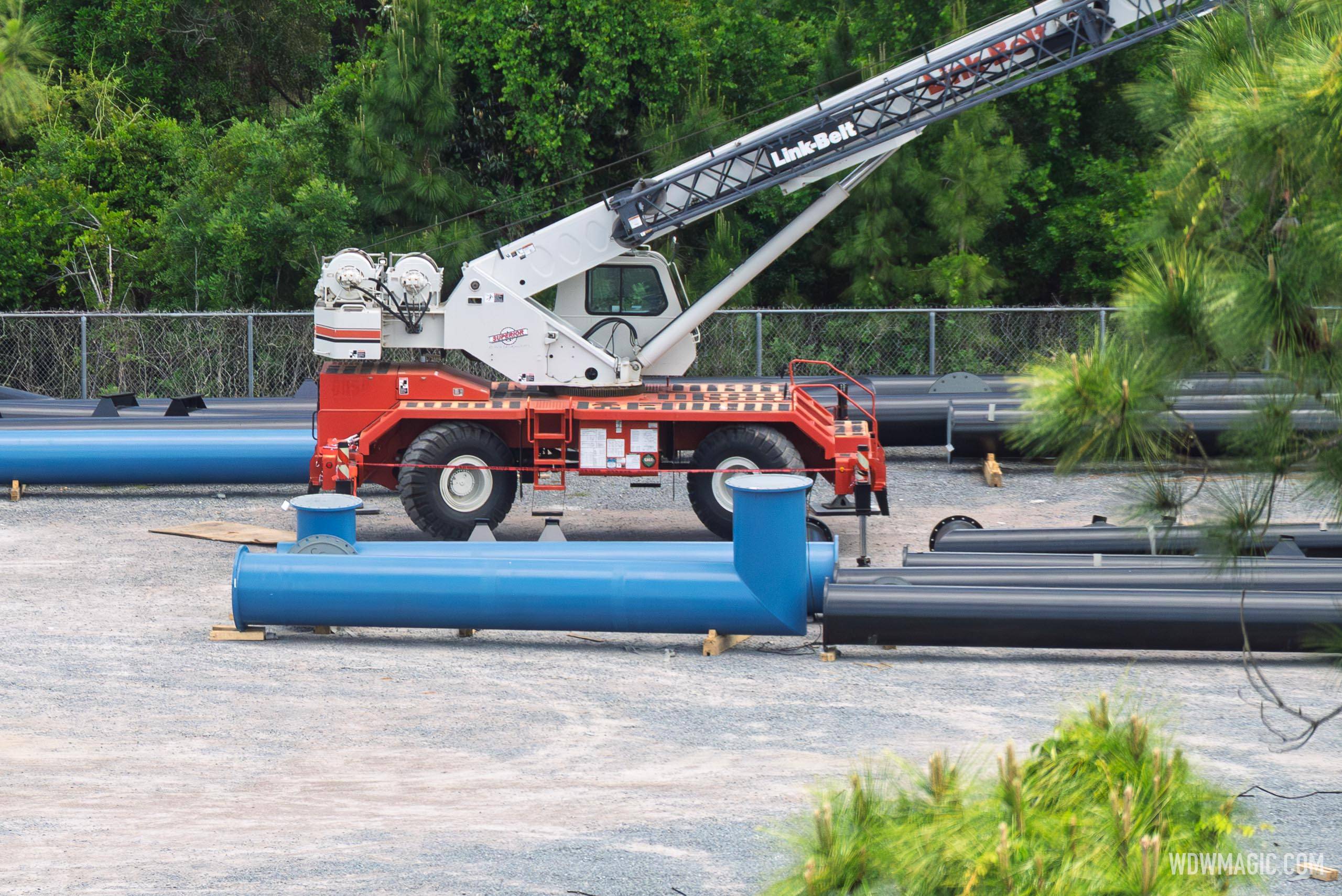 Blue Track Support Columns Arrive at Monsters Inc Flying Door Coaster