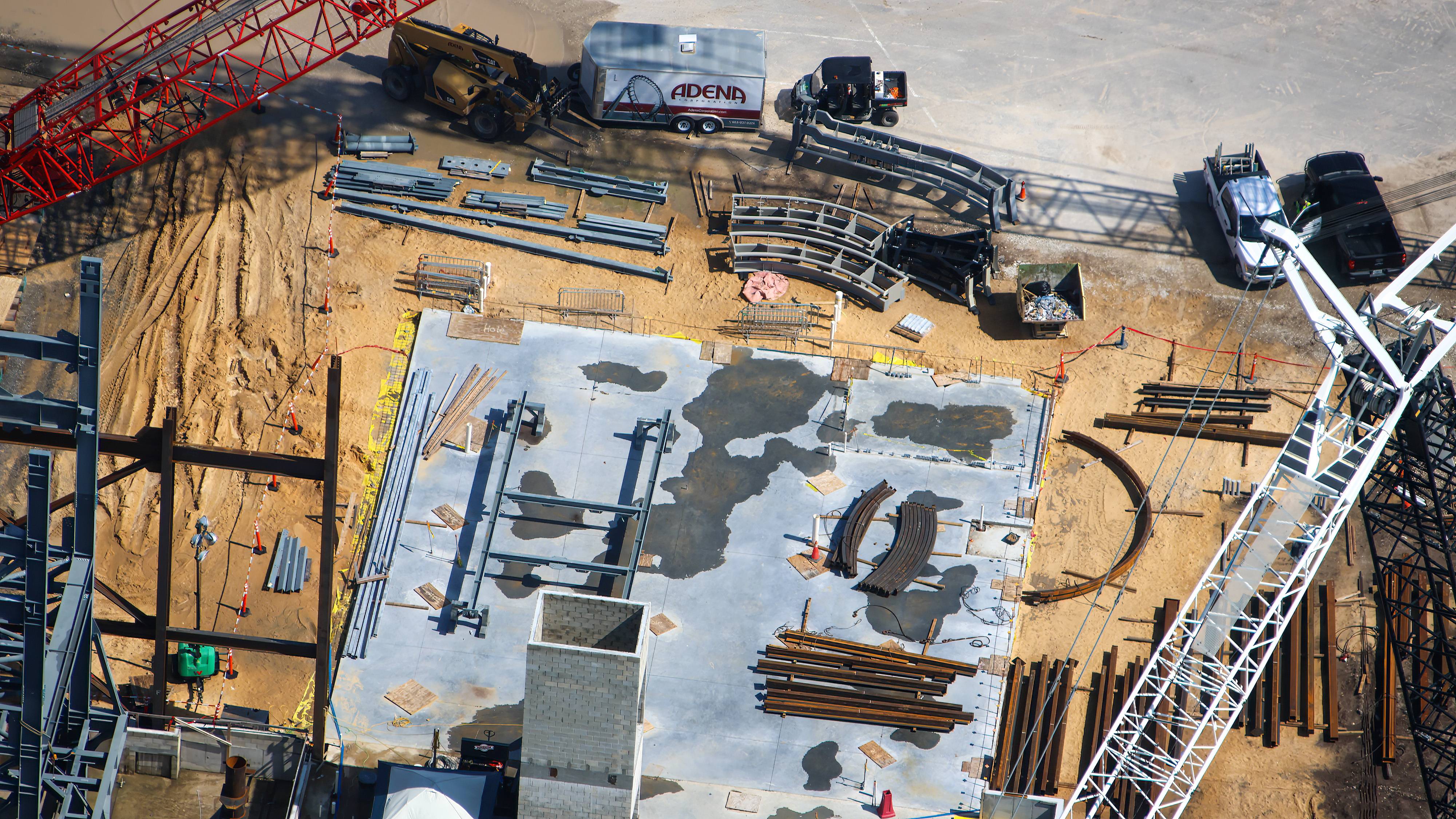 Aerial Views: Monsters Inc Coaster Track and Building Progress - August 15 2026