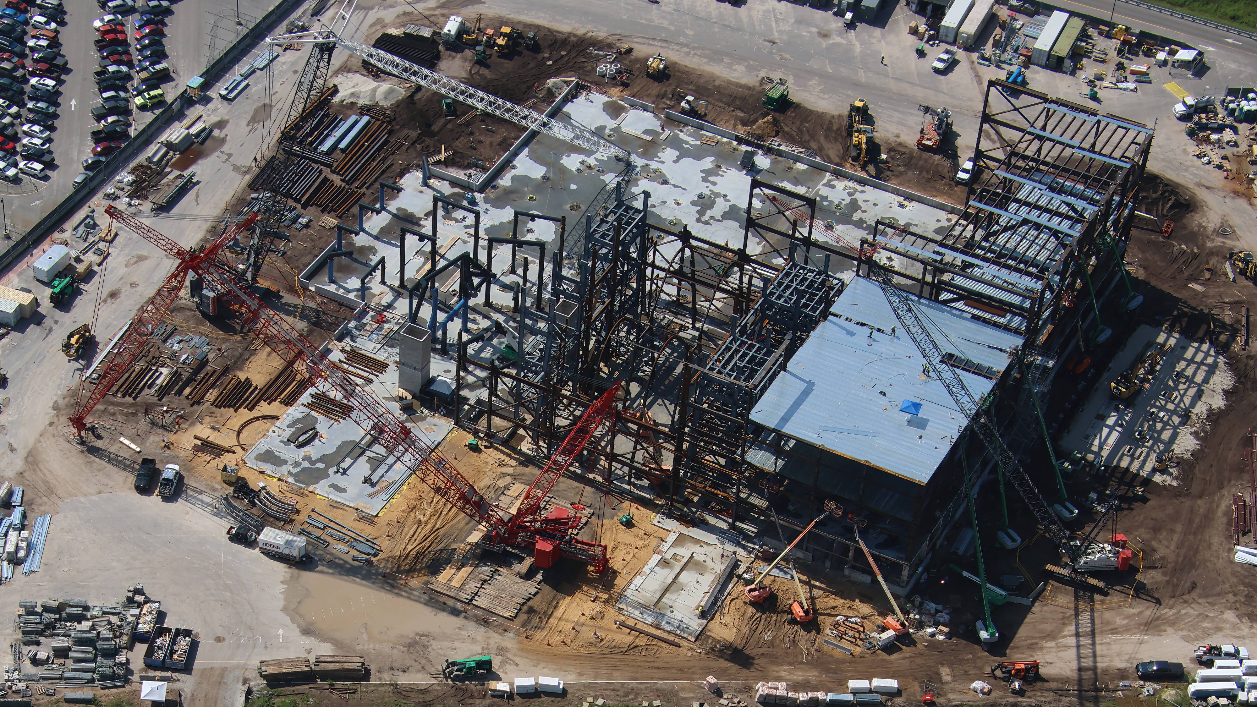 Aerial Views: Monsters Inc Coaster Track and Building Progress - August 15 2026