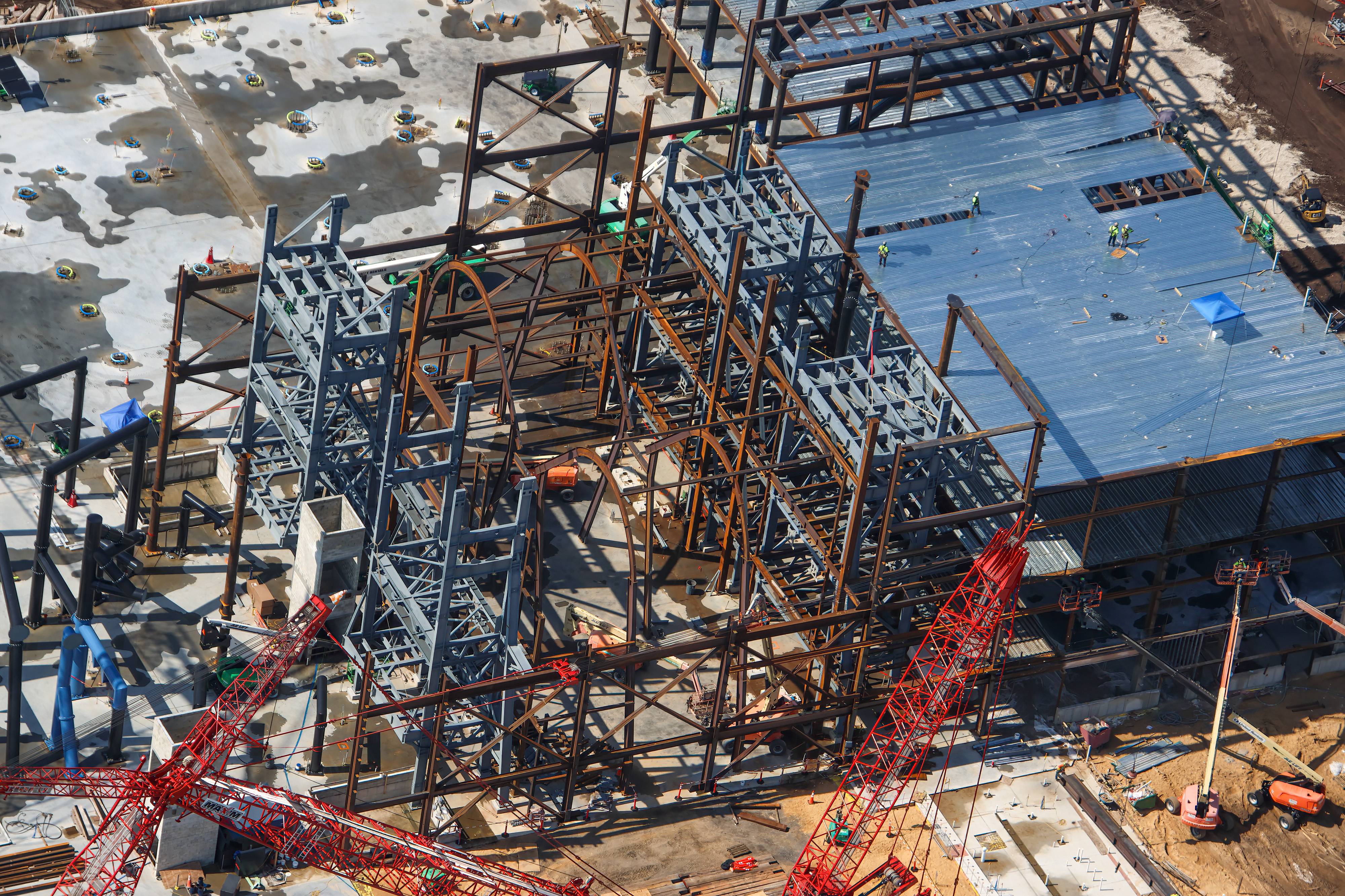 Aerial Views: Monsters Inc Coaster Track and Building Progress - August 15 2026