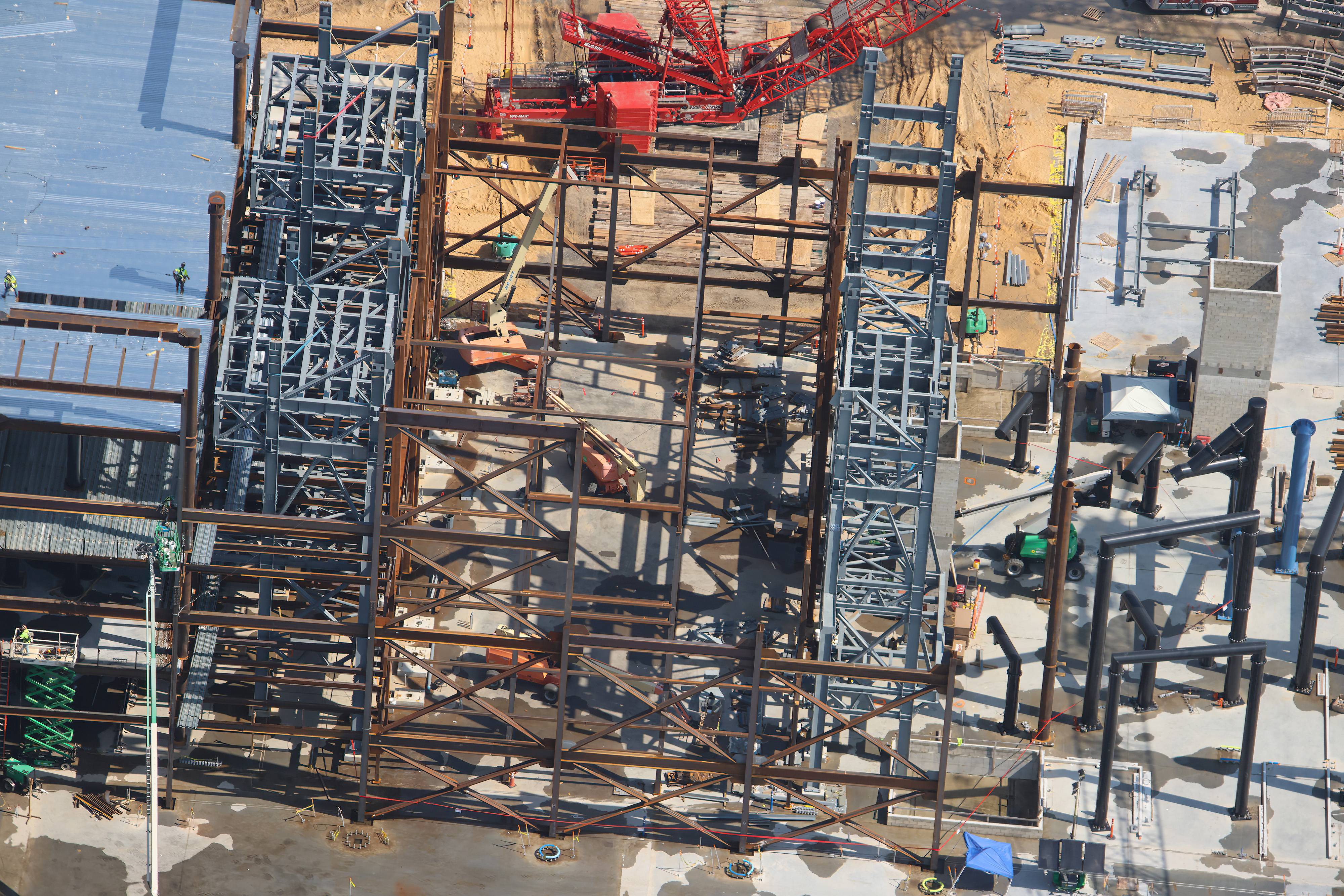Aerial Views: Monsters Inc Coaster Track and Building Progress - August 15 2026